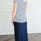 Women's modest denim-like knit skirt in black or navy.