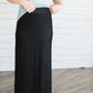 Women's modest denim-like knit skirt in black or navy.