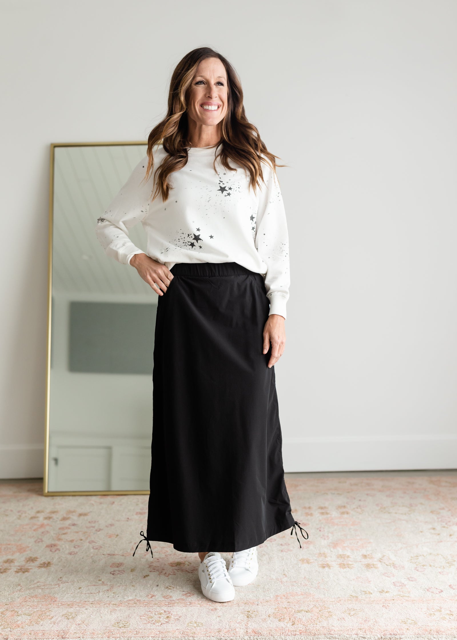 Anika Black Side Cinch Hiking Maxi Skirt Skirts Inherit