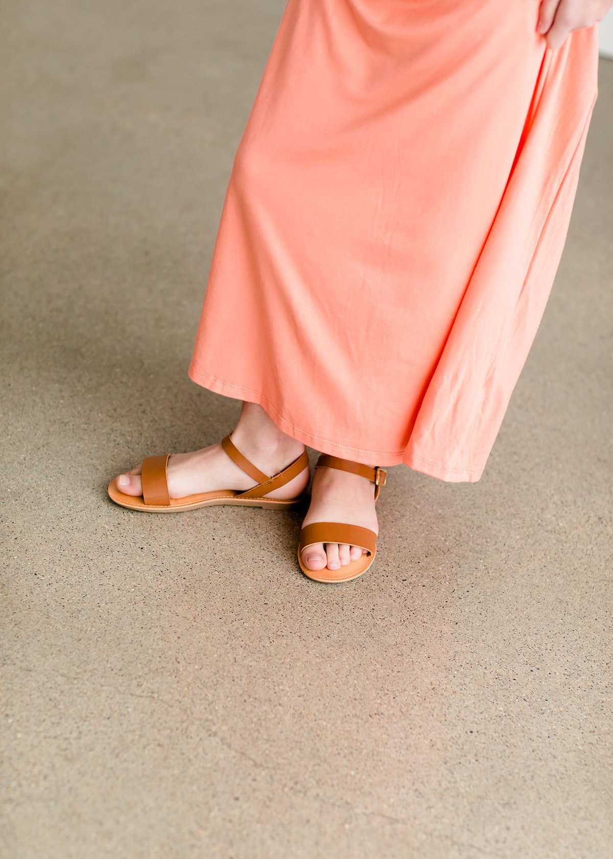 Girls ankle strap dress sandal in a tan color