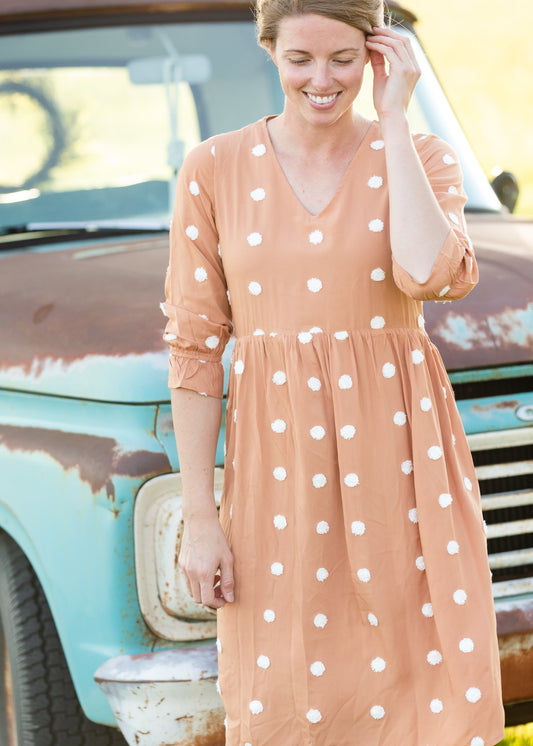 Apricot Swiss Dot Midi Dress - FINAL SALE Dresses