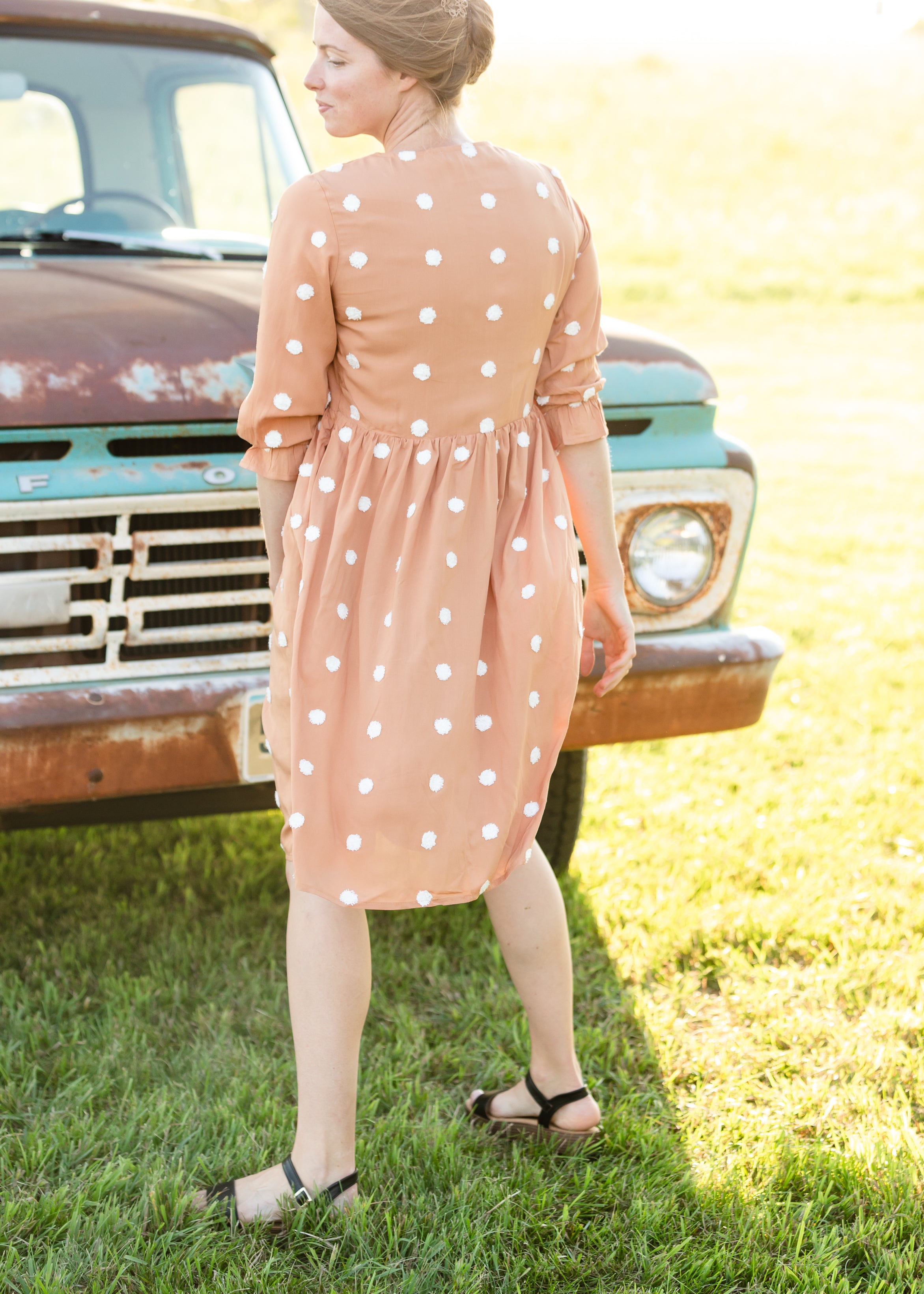 Apricot Swiss Dot Midi Dress FINAL SALE Inherit Co