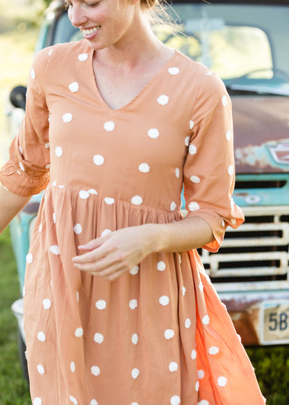 Apricot Swiss Dot Midi Dress - FINAL SALE Dresses