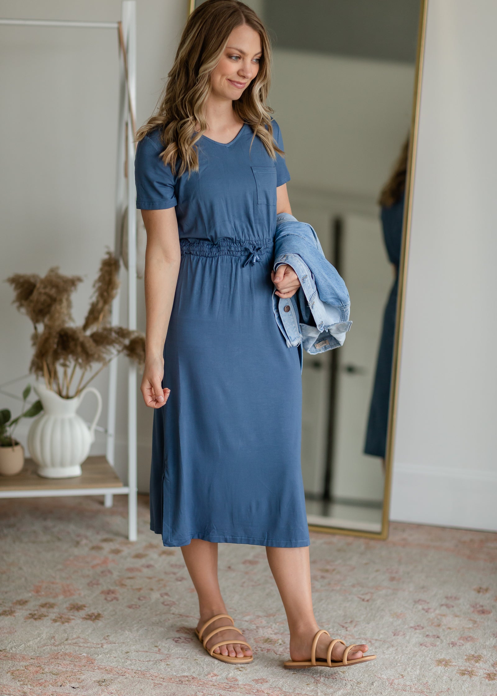 Ashley Stretch Waist Midi Dress Dresses Inherit Co. Coastal Blue / XS