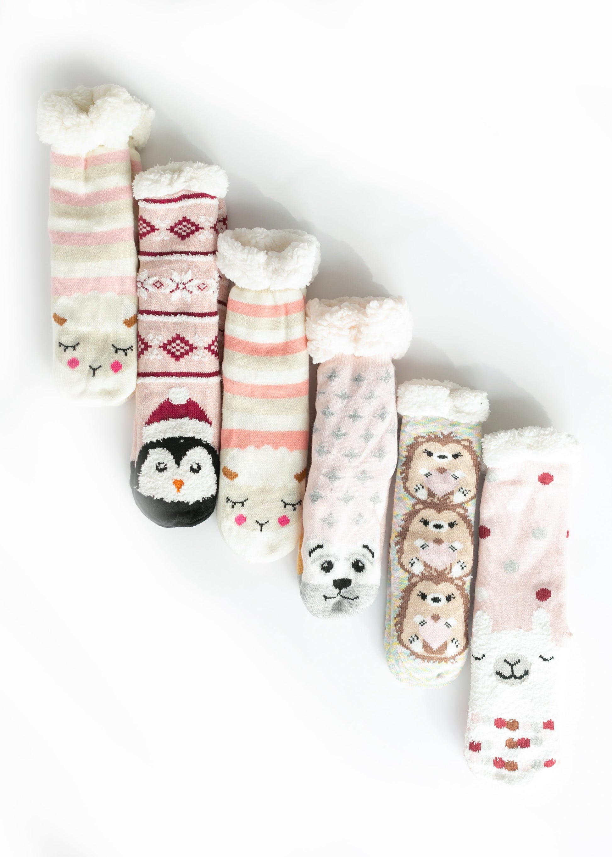 Assorted Fuzzy Holiday Slipper Socks Accessories Pink