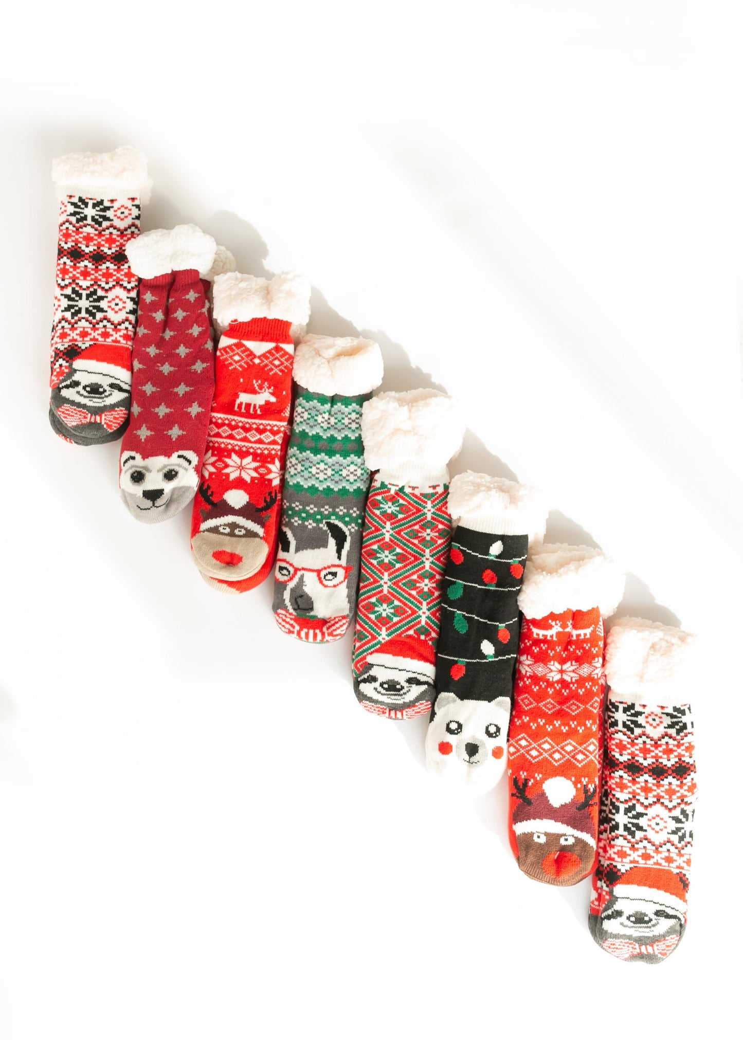 Assorted Fuzzy Holiday Slipper Socks Accessories Red