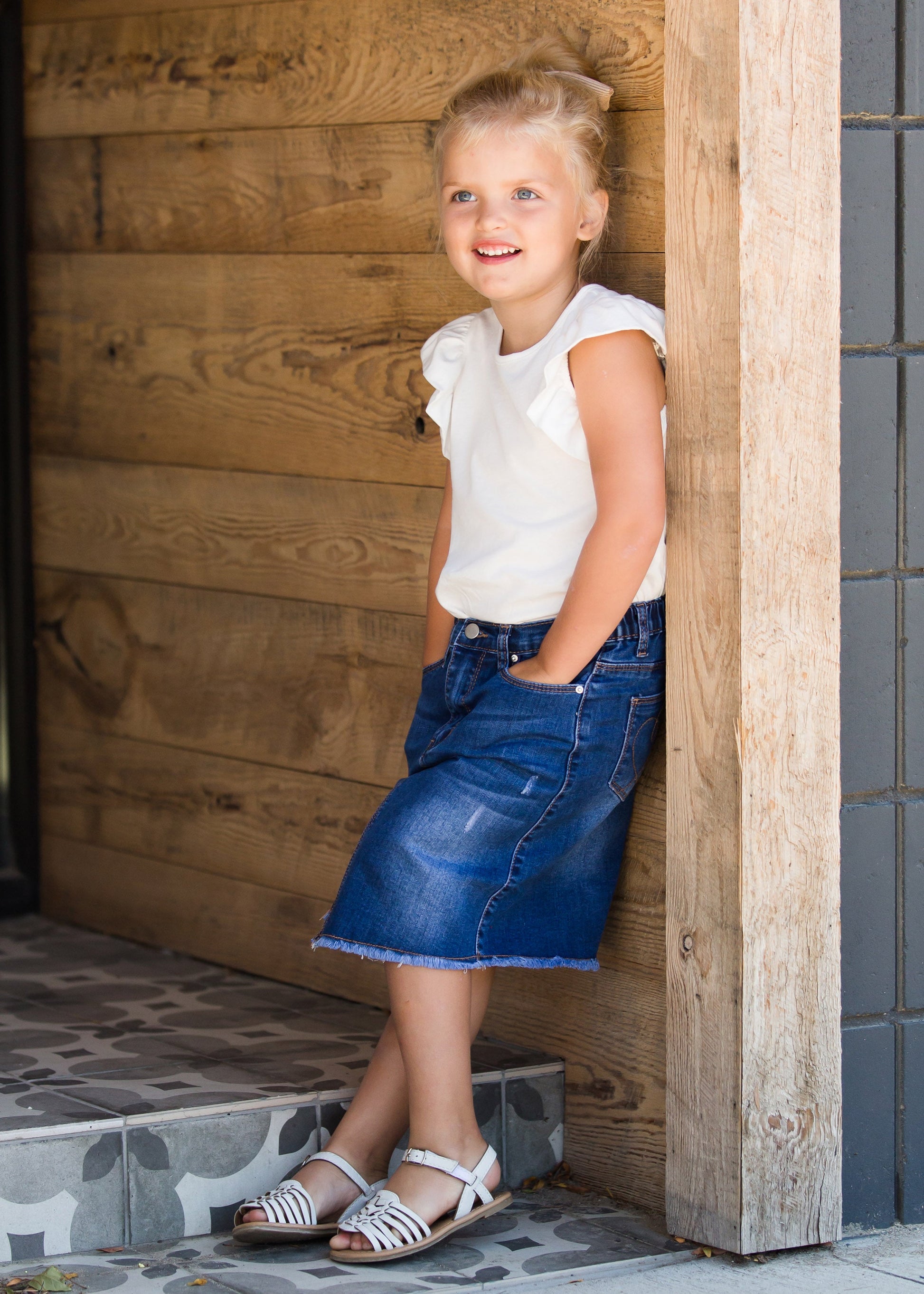 Girls asymmetrical denim jean skirt