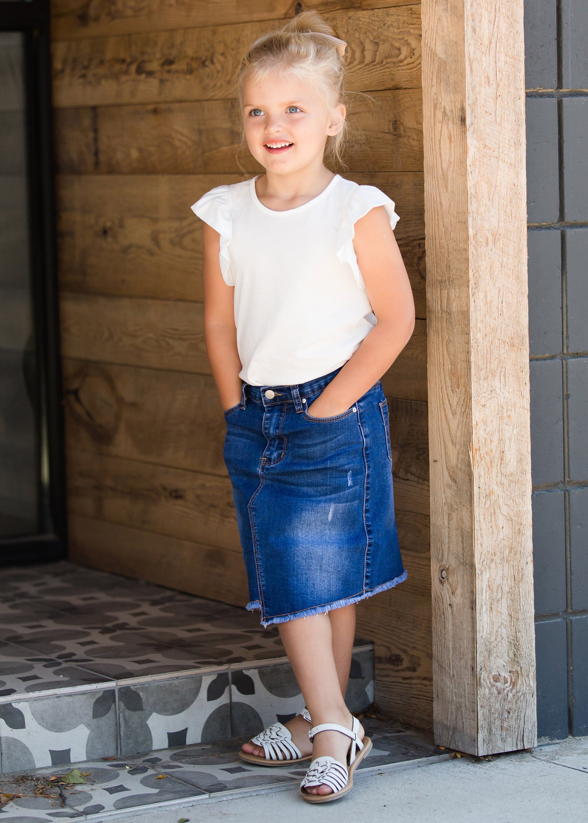 Girls asymmetrical denim jean skirt