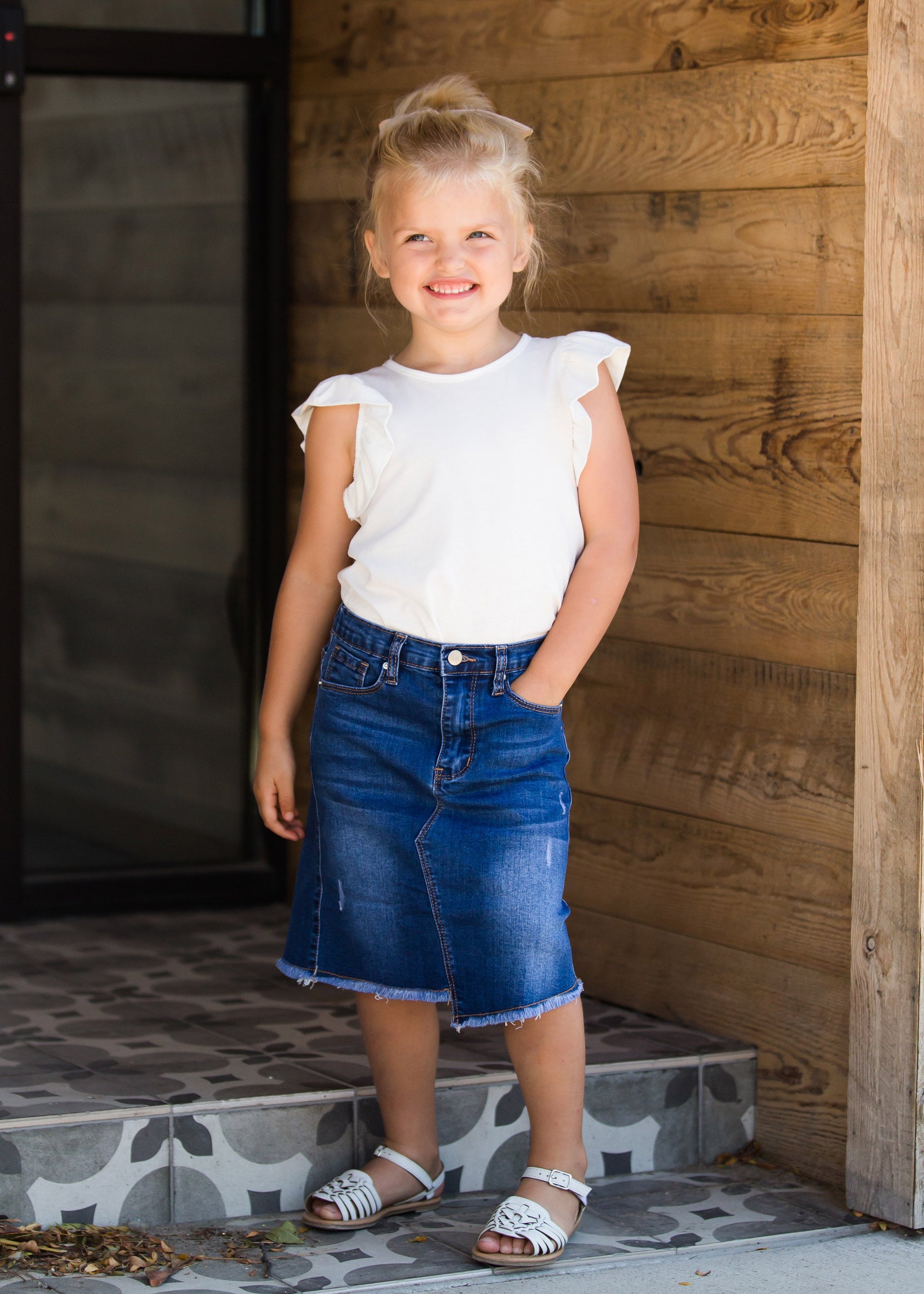 Girls asymmetrical denim jean skirt