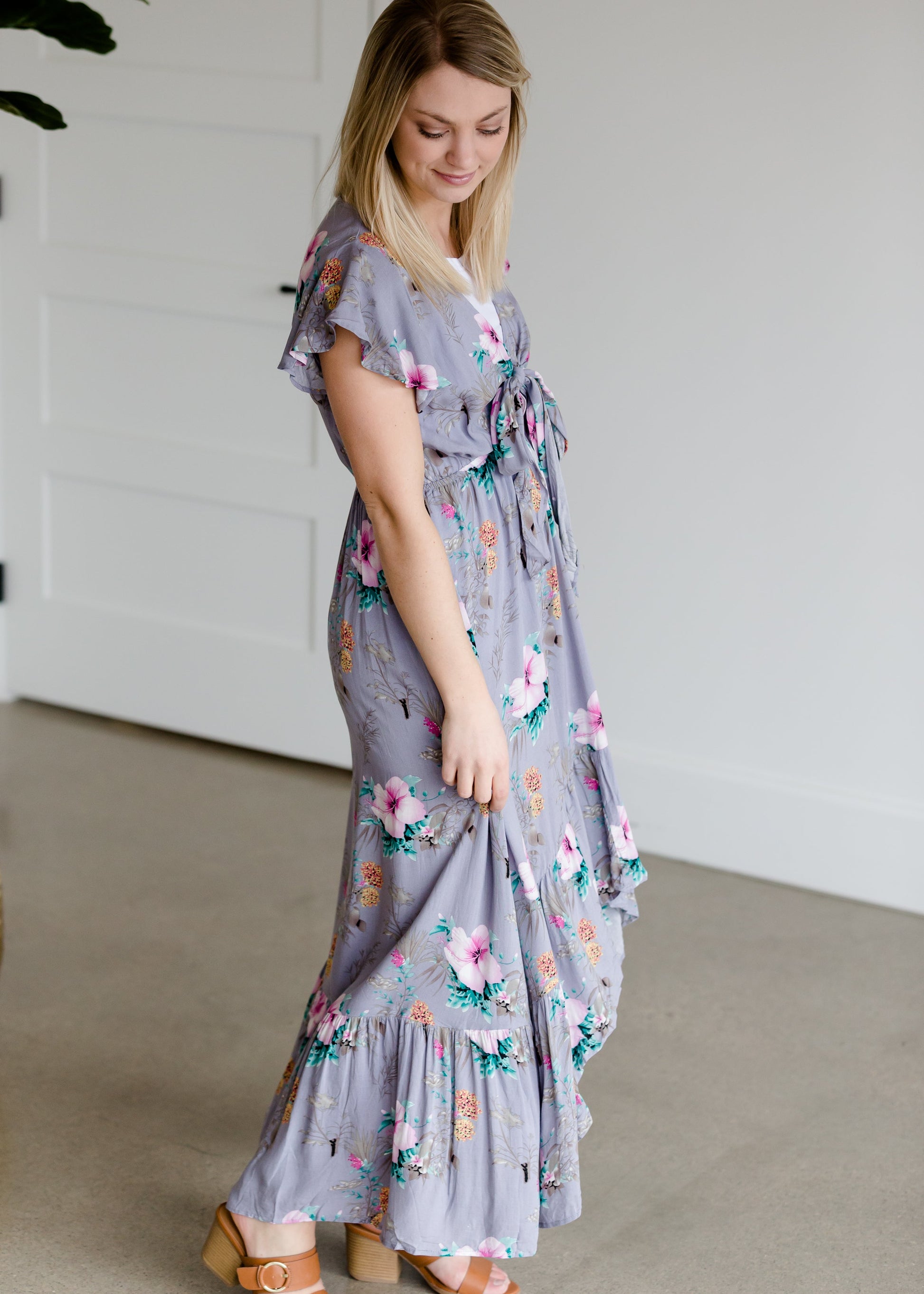 Asymmetrical Hem Floral Hi-Lo Midi Dress - FINAL SALE Dresses