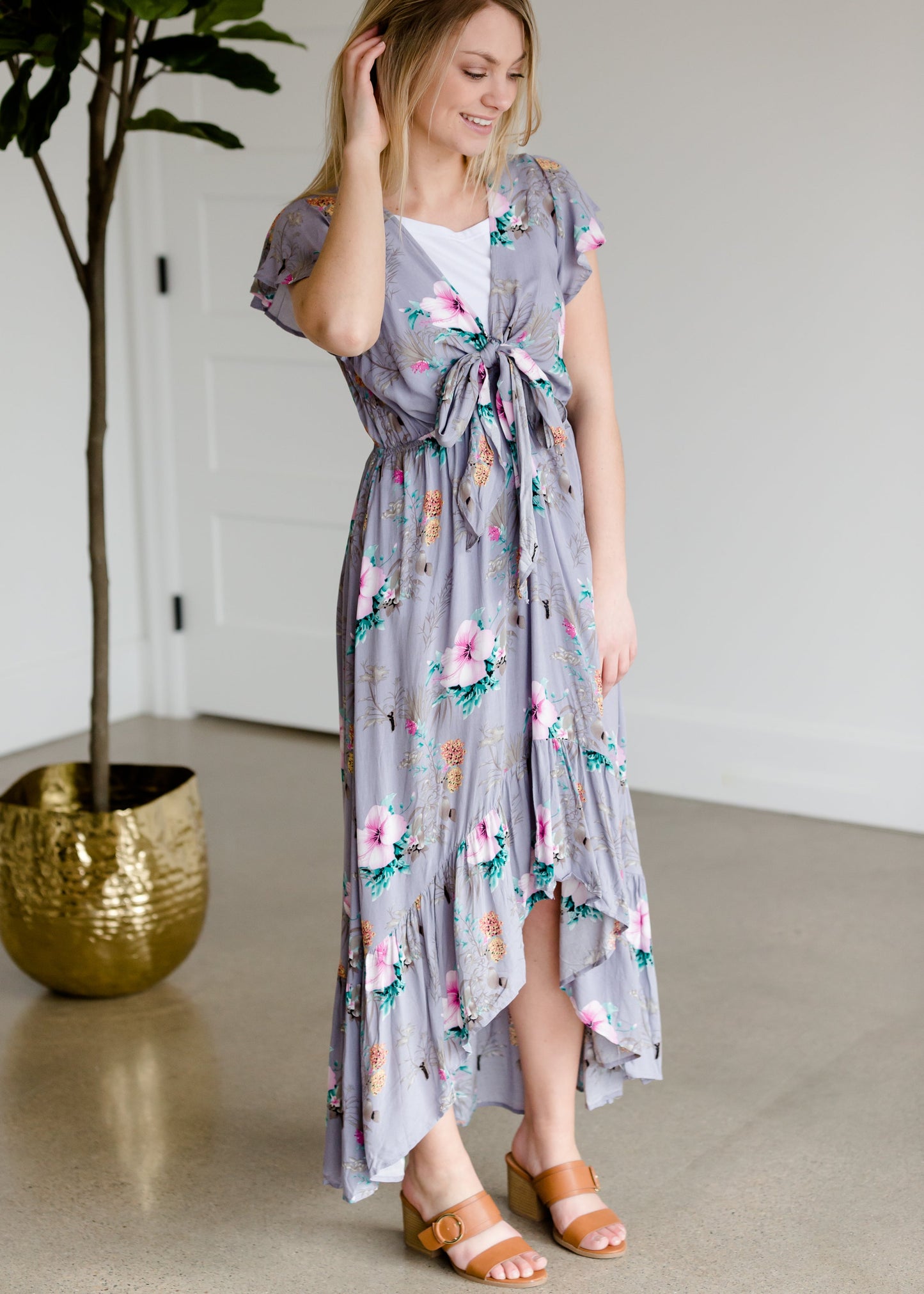 Asymmetrical Hem Floral Hi-Lo Midi Dress - FINAL SALE Dresses