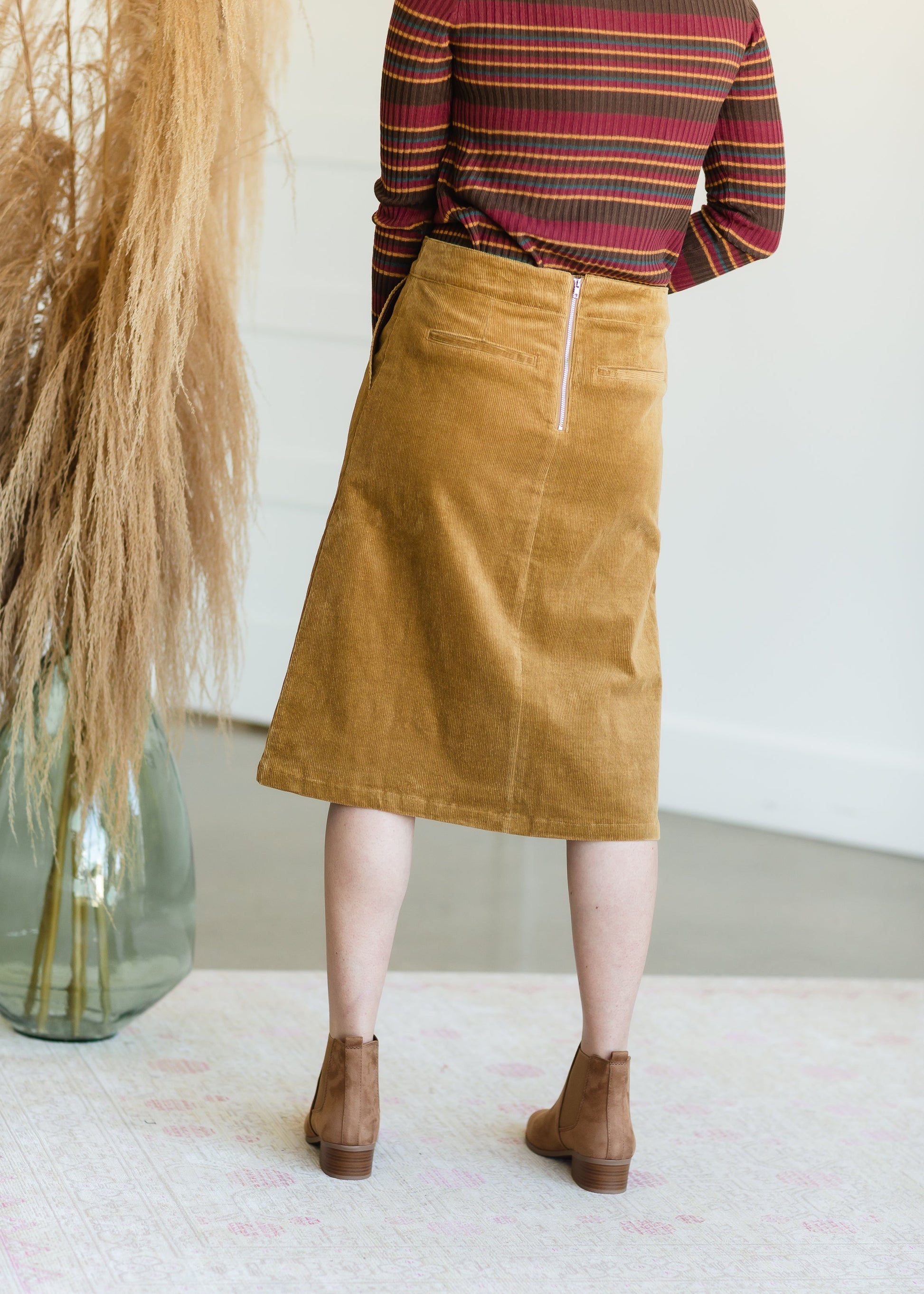 Aubrey Corduroy Back Zip Midi Skirt - FINAL SALE Skirts