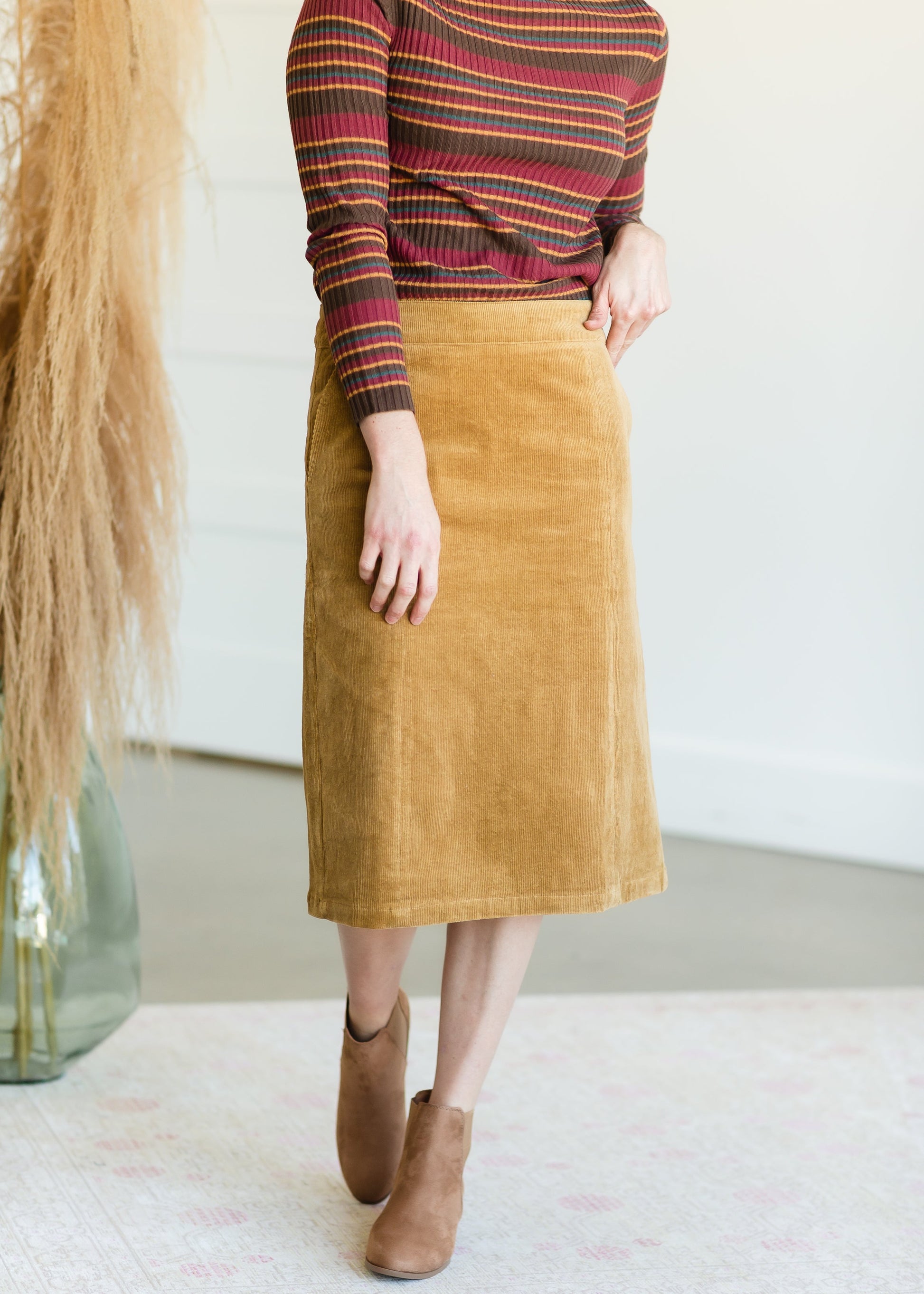 Aubrey Corduroy Back Zip Midi Skirt - FINAL SALE Skirts