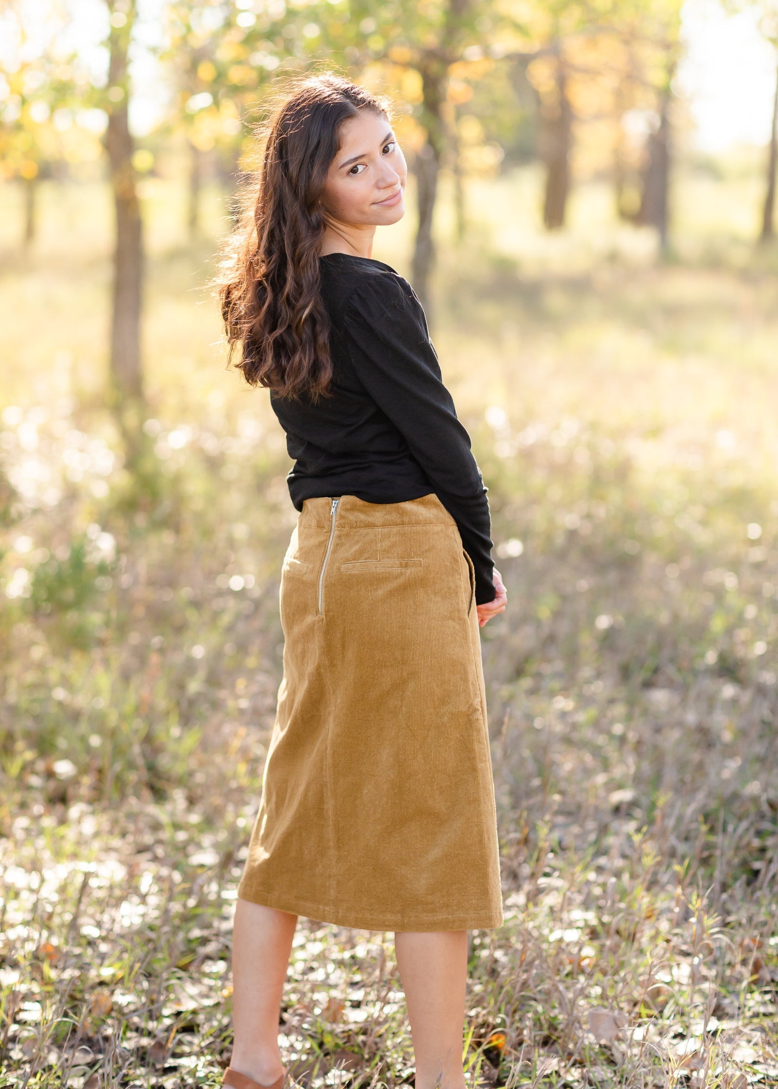 Aubrey Corduroy Back Zip Midi Skirt - FINAL SALE Skirts Inherit Co.