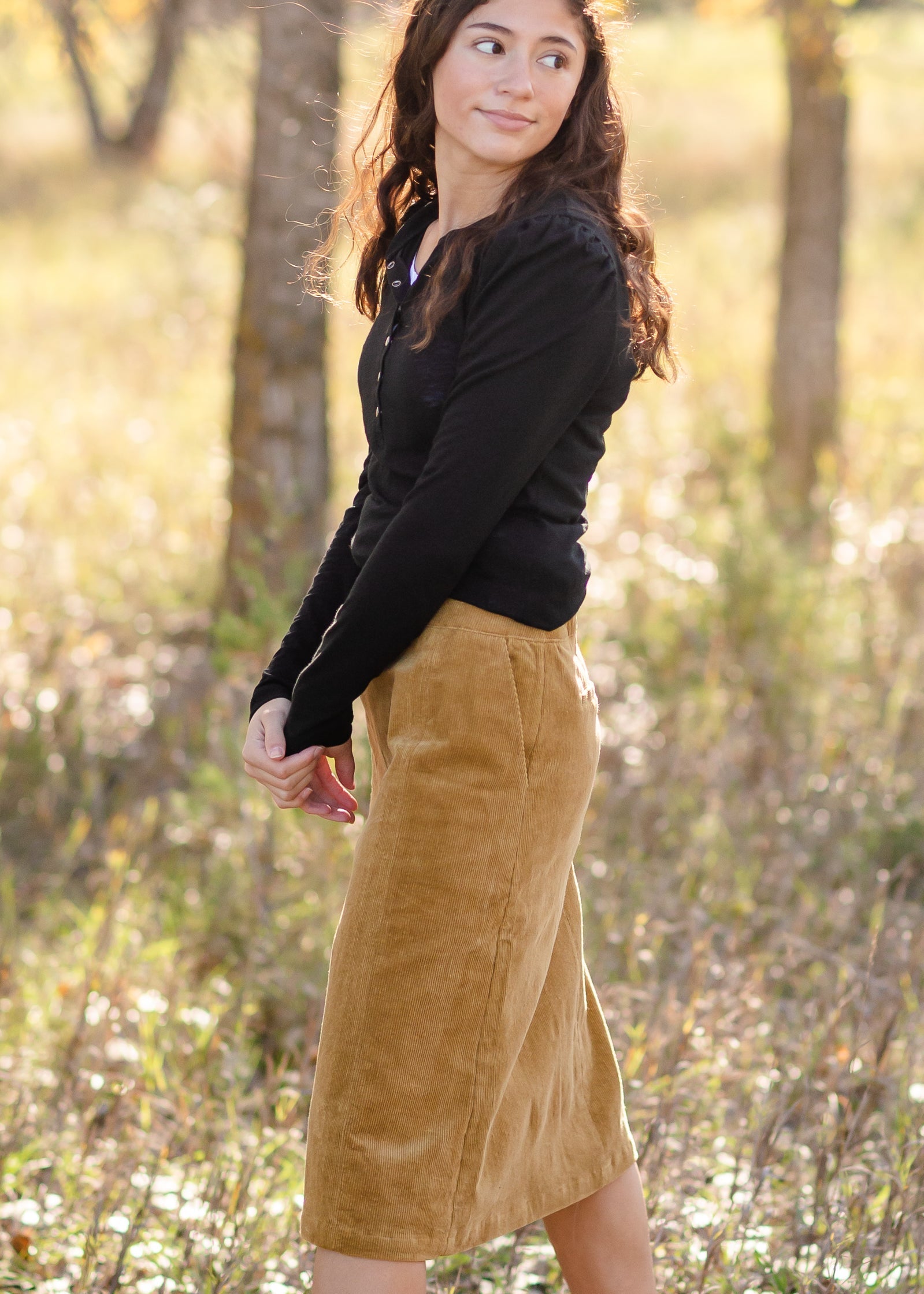 Aubrey Corduroy Back Zip Midi Skirt - FINAL SALE Skirts Inherit Co.