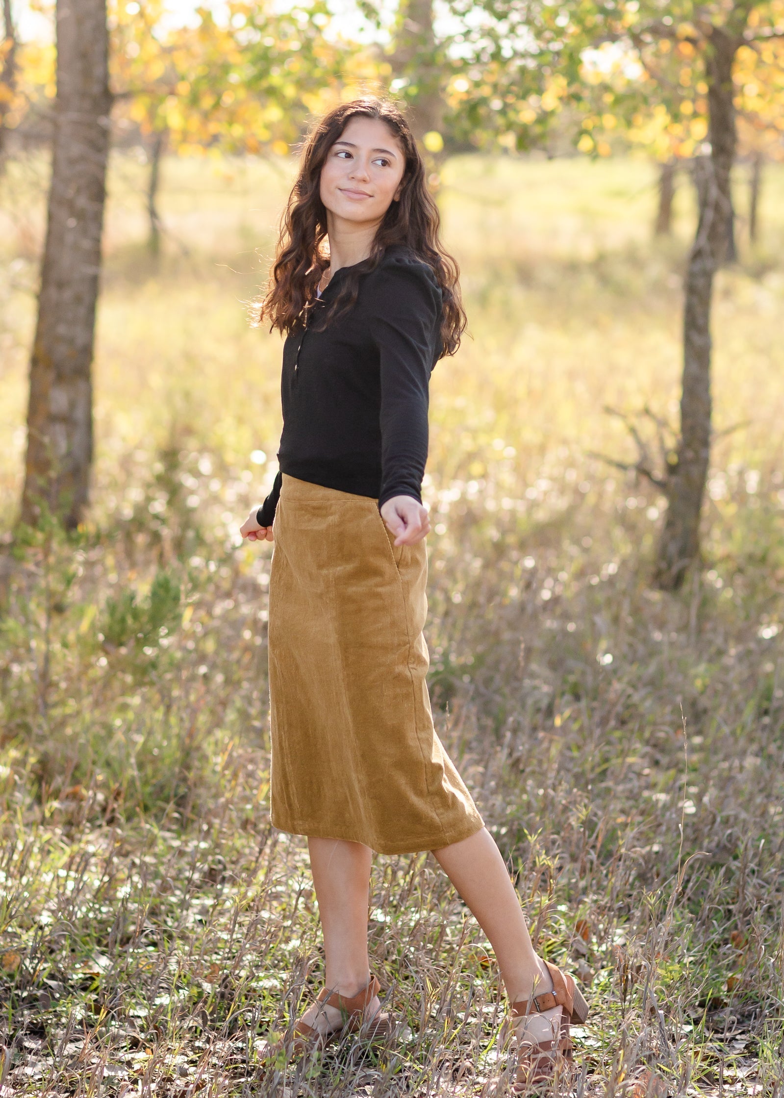 Aubrey Corduroy Back Zip Midi Skirt - FINAL SALE Skirts Inherit Co.