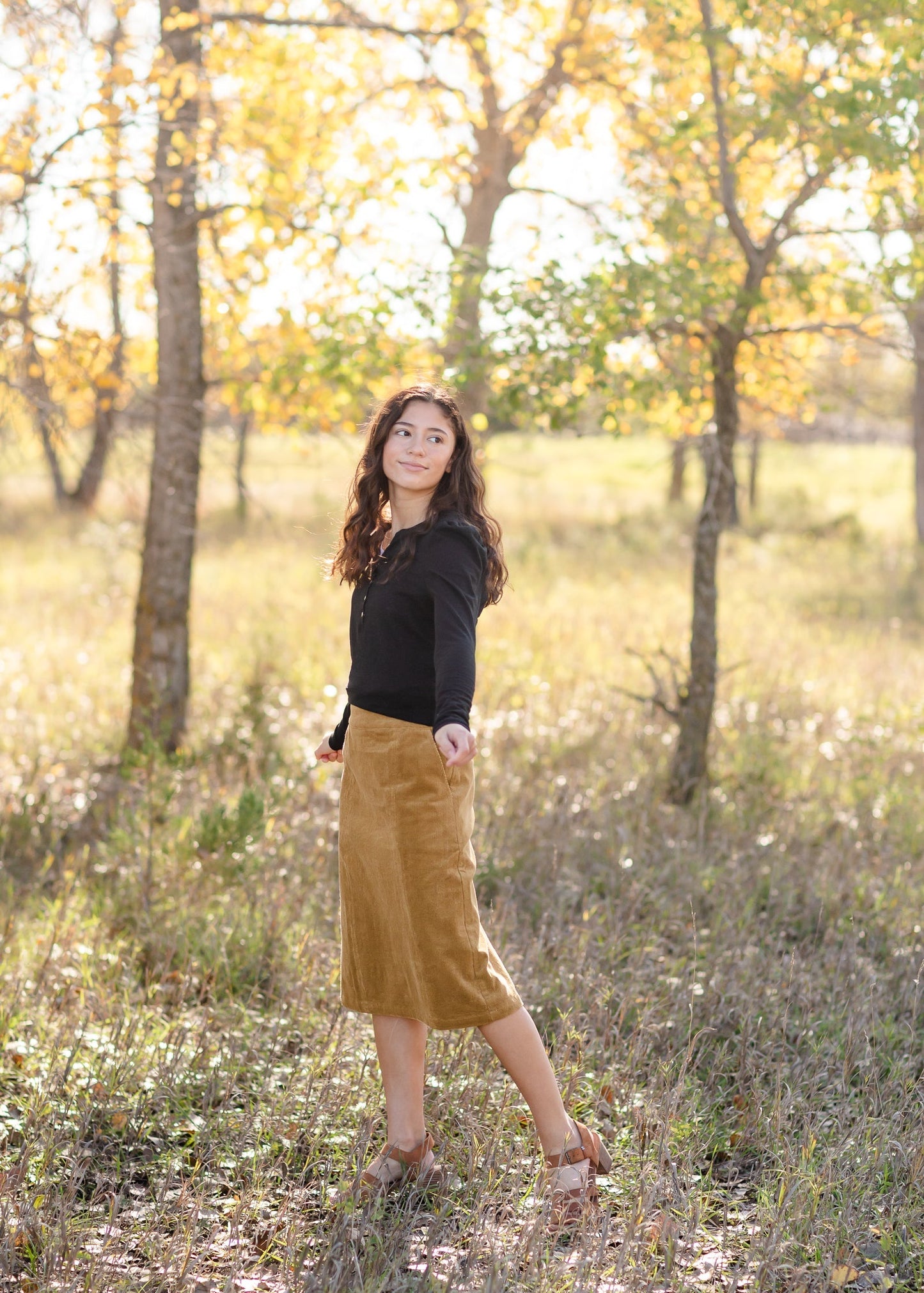Aubrey Corduroy Back Zip Midi Skirt - FINAL SALE Skirts Inherit Co.