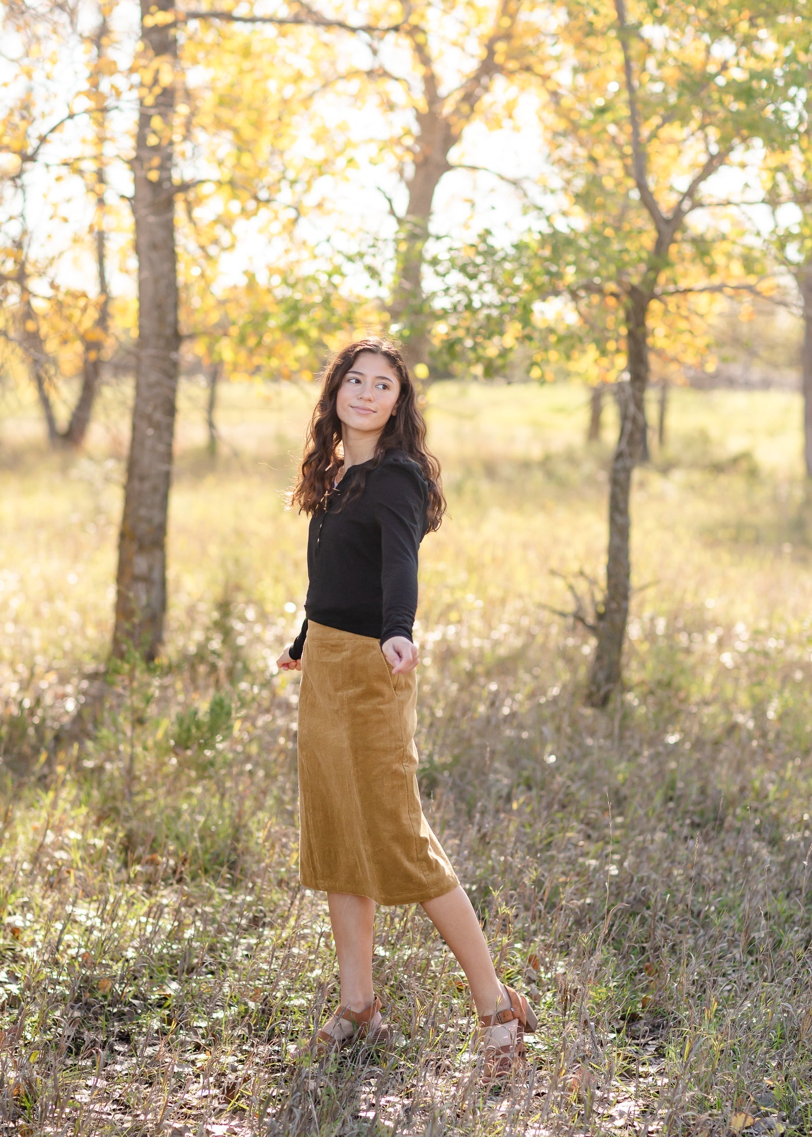 Aubrey Corduroy Back Zip Midi Skirt - FINAL SALE Skirts Inherit Co.
