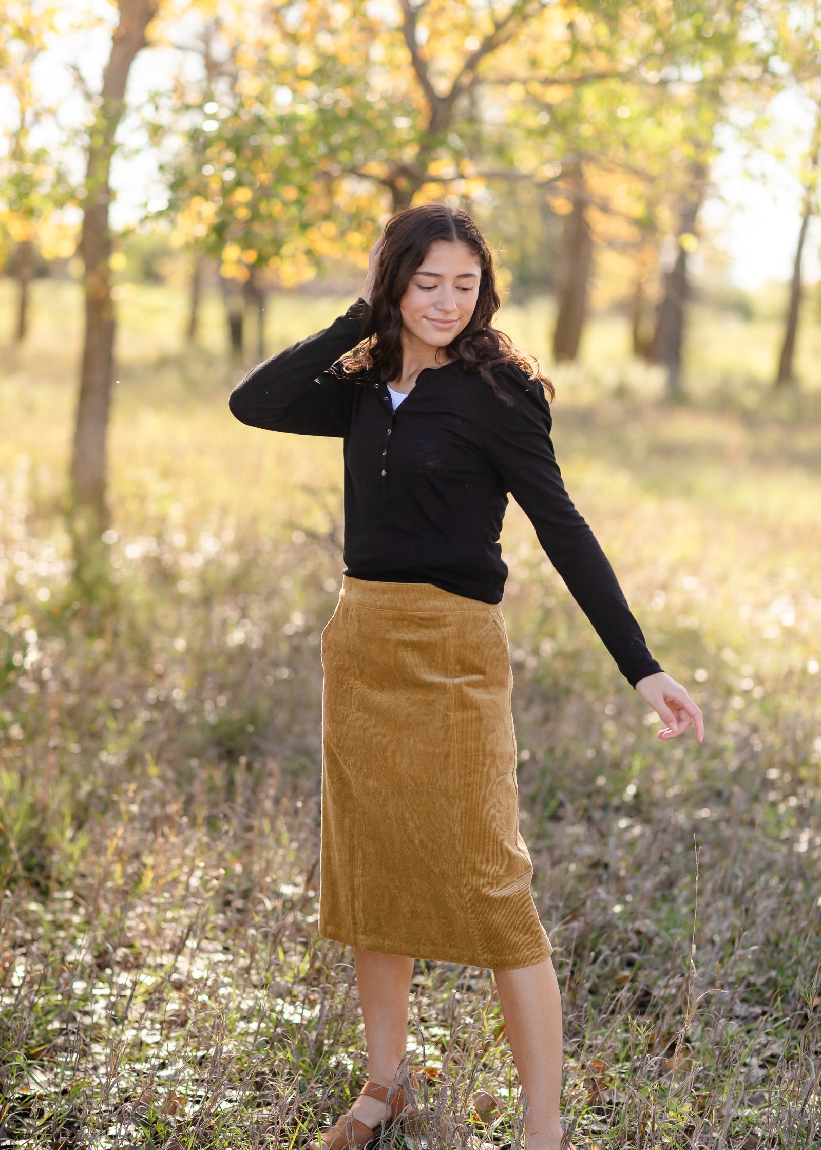 Aubrey Corduroy Back Zip Midi Skirt - FINAL SALE Skirts Inherit Co.