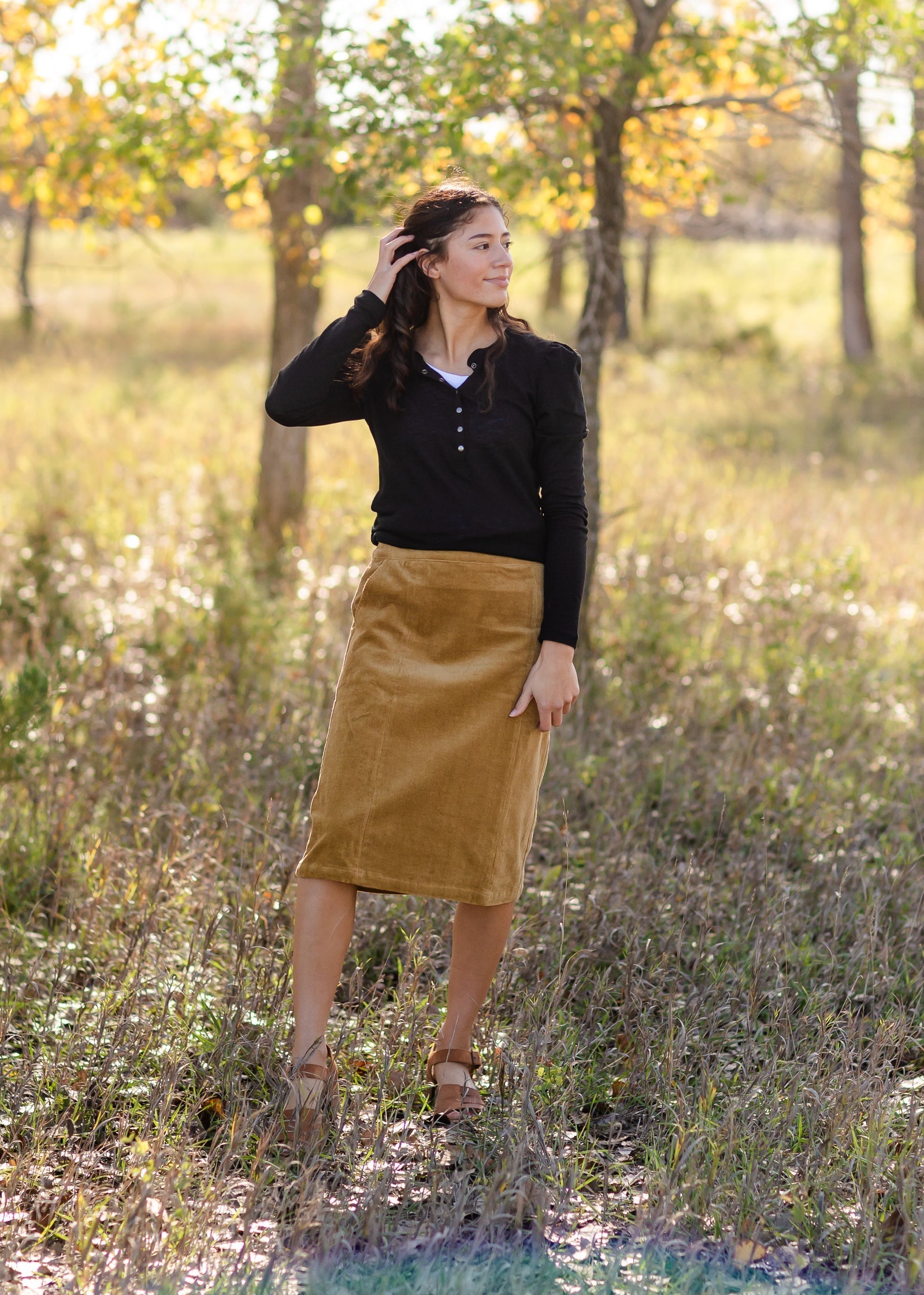 Aubrey Corduroy Back Zip Midi Skirt - FINAL SALE Skirts Inherit Co.