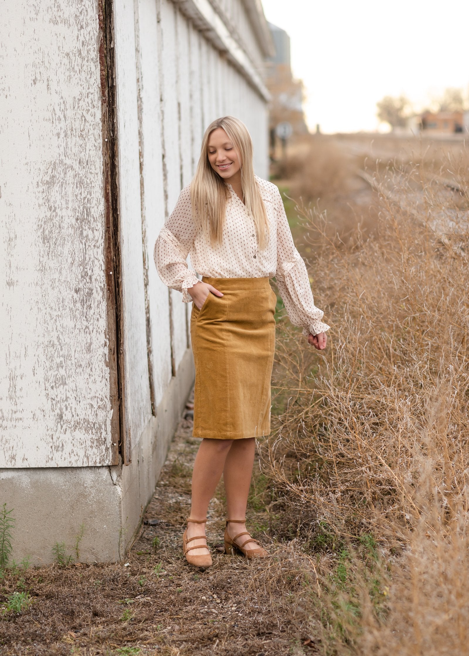 Aubrey Corduroy Back Zip Midi Skirt - FINAL SALE Skirts Inherit Co.