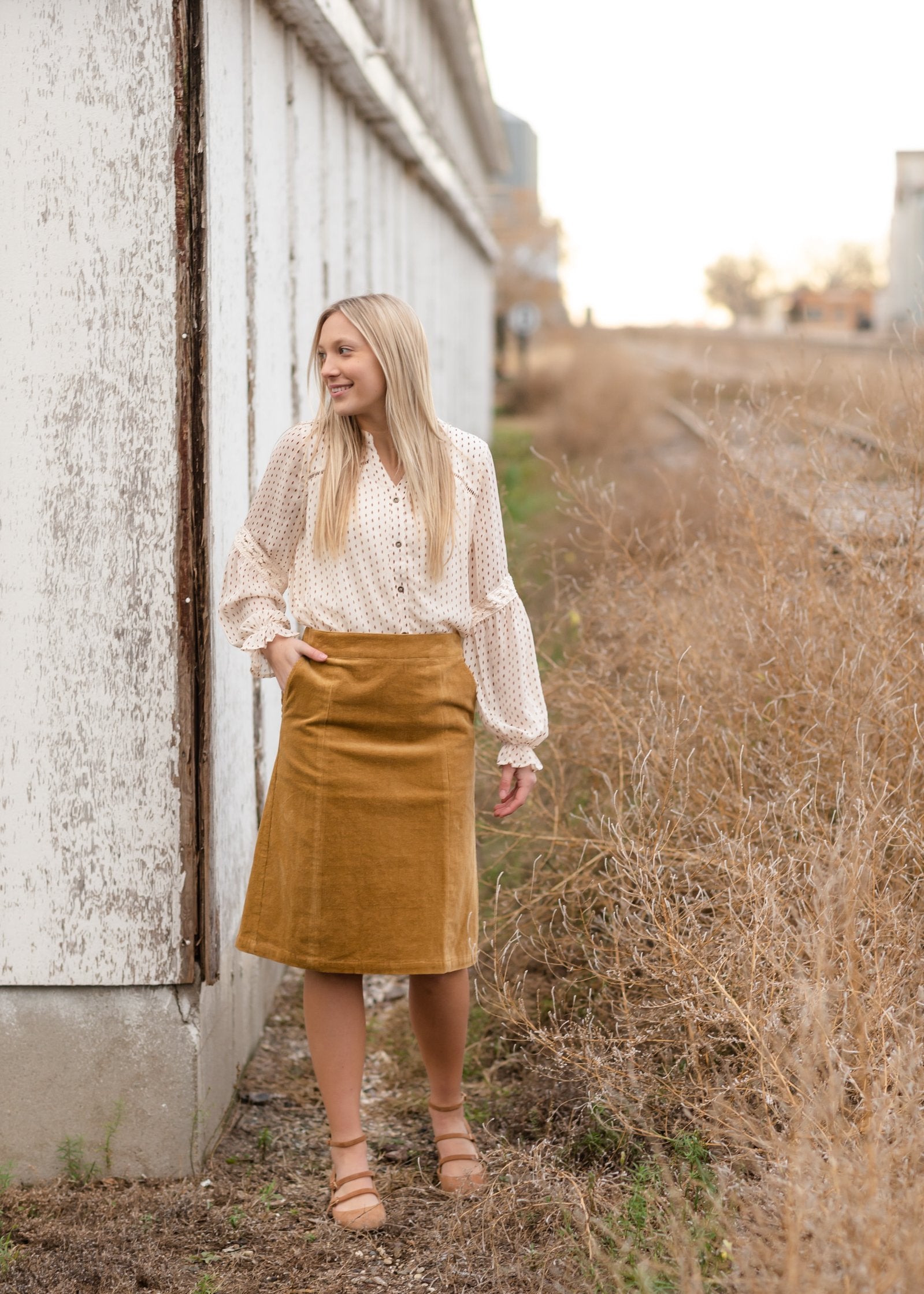 Aubrey Corduroy Back Zip Midi Skirt - FINAL SALE Skirts Inherit Co.