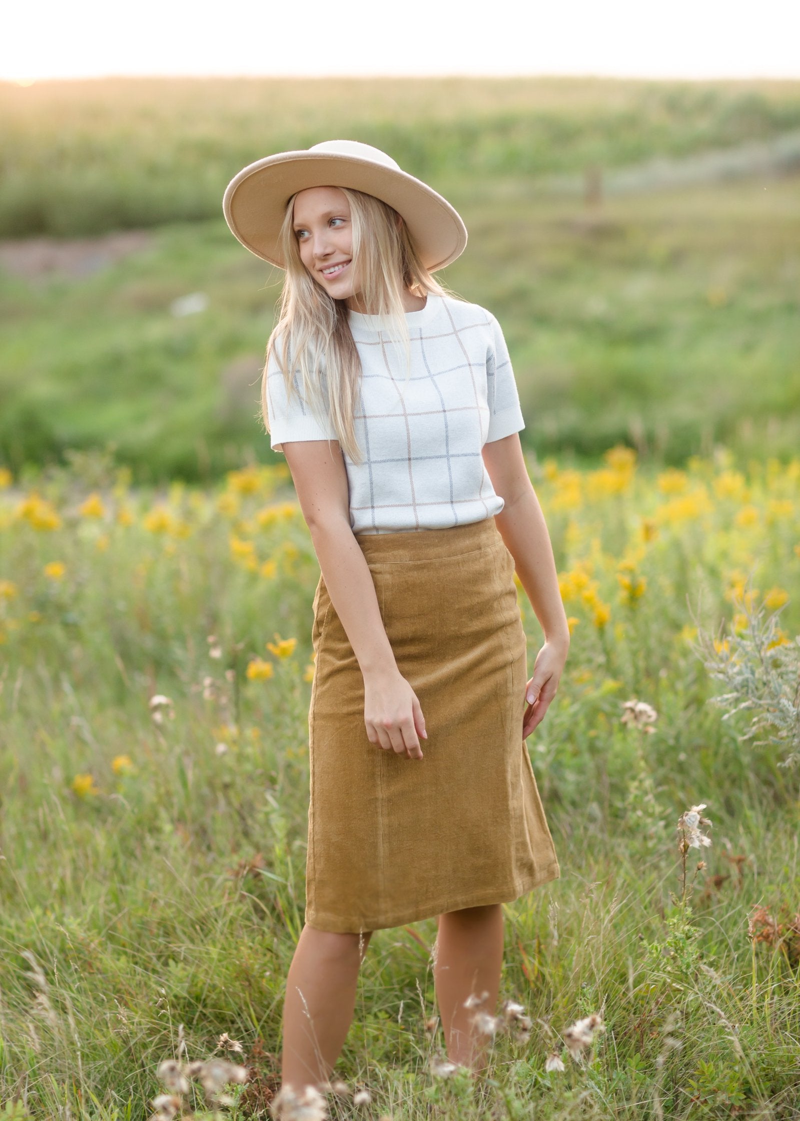 Aubrey Corduroy Back Zip Midi Skirt Skirts Inherit Co.