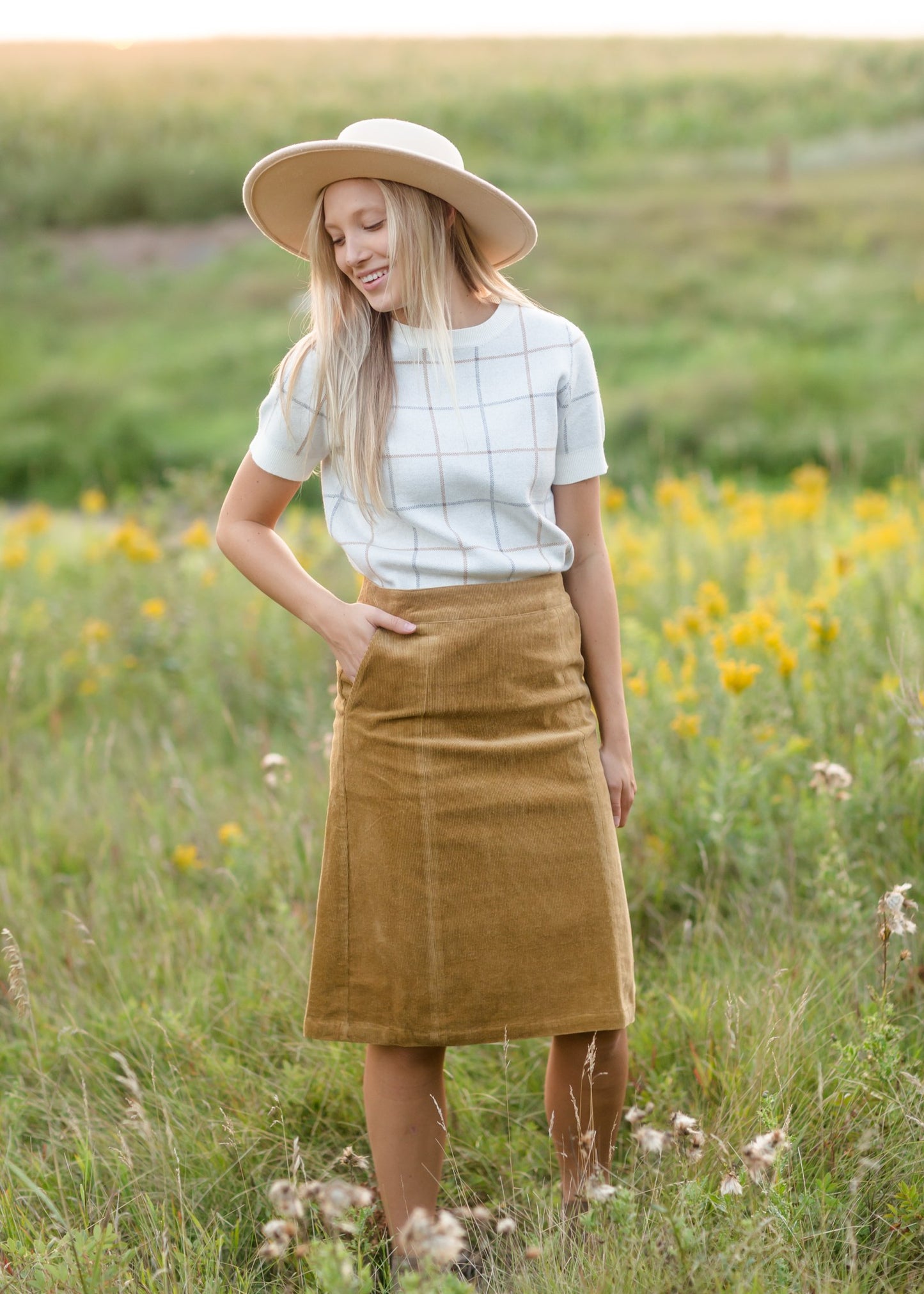 Aubrey Corduroy Back Zip Midi Skirt Skirts Inherit Co.
