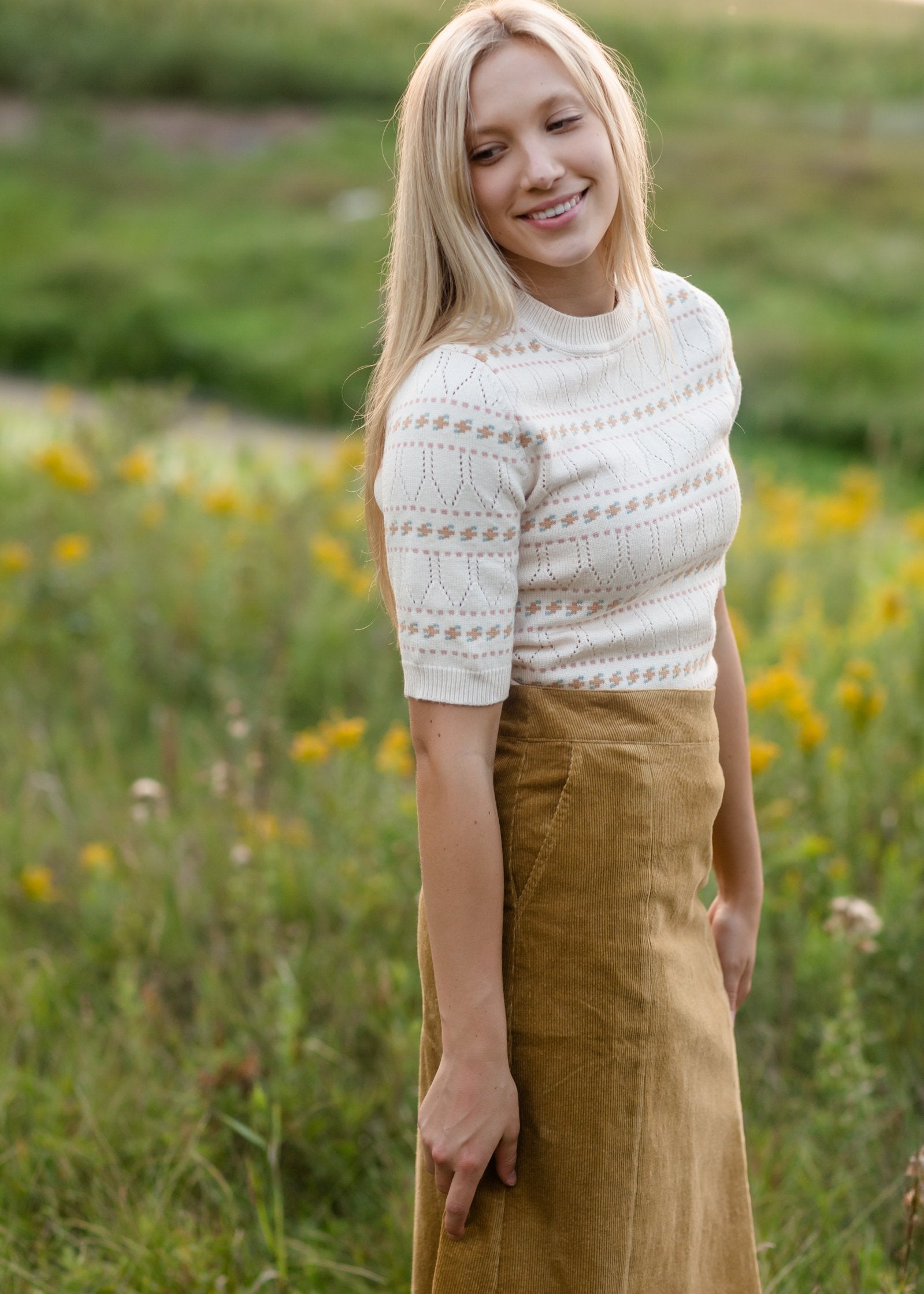 Aubrey Corduroy Back Zip Midi Skirt Skirts Inherit Co.