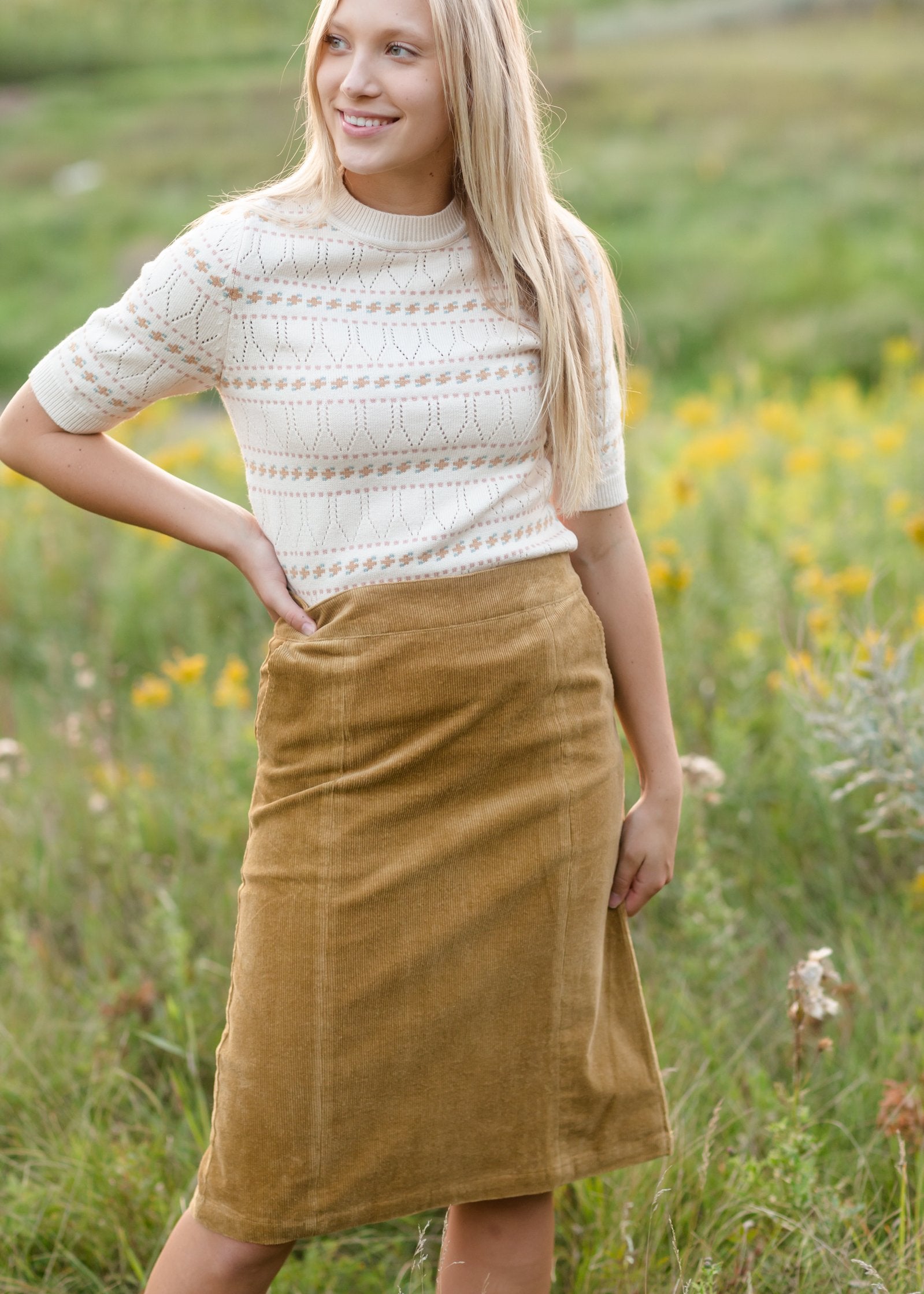 Aubrey Corduroy Back Zip Midi Skirt Skirts Inherit Co.