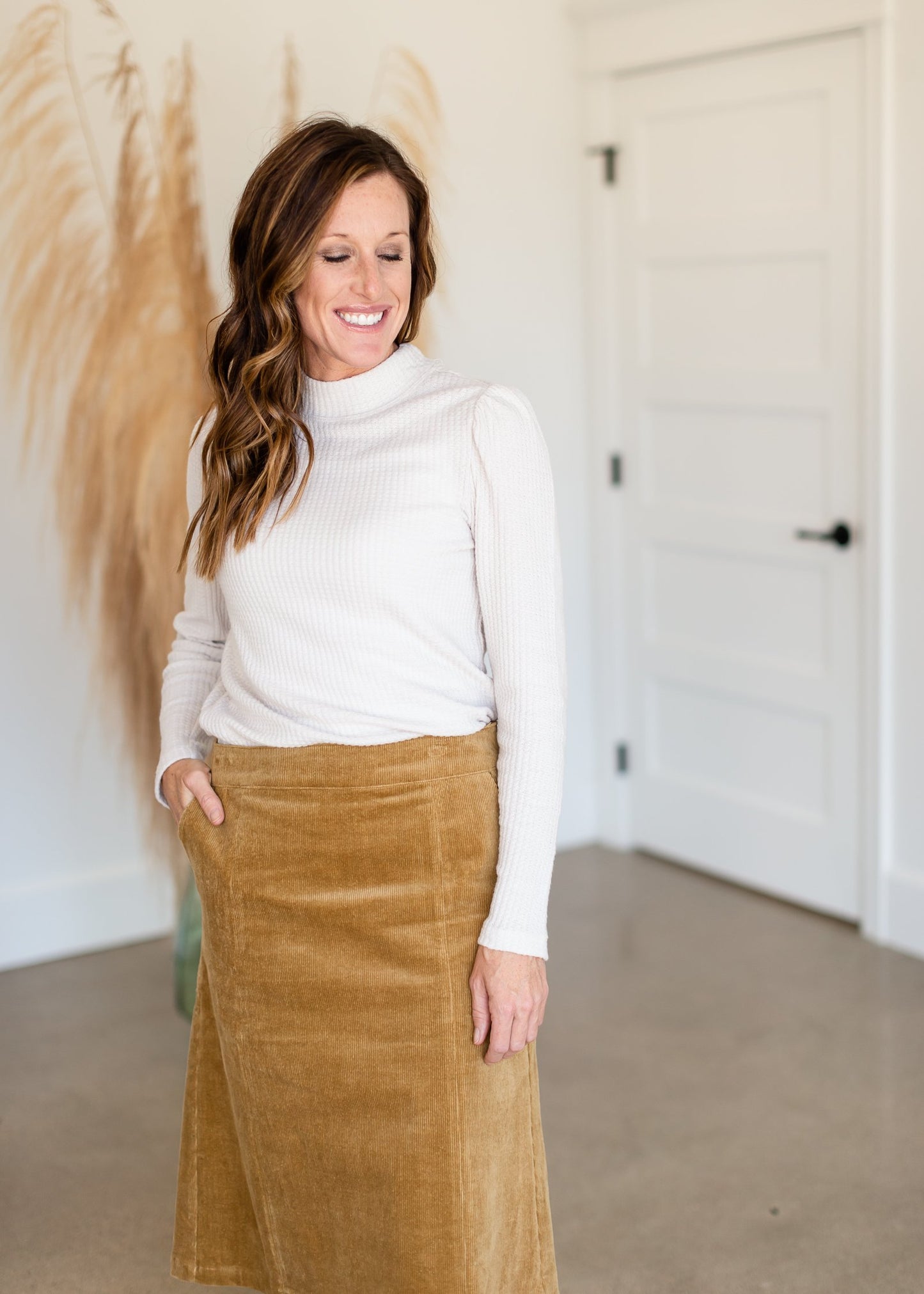 Aubrey Corduroy Back Zip Midi Skirt Skirts Inherit Co.