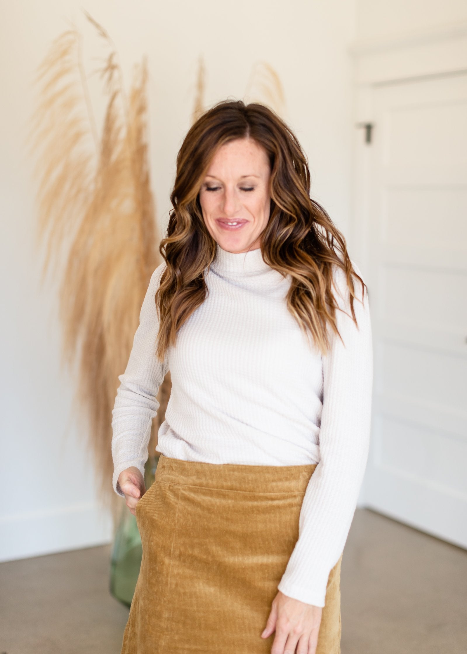 Aubrey Corduroy Back Zip Midi Skirt Skirts Inherit Co.