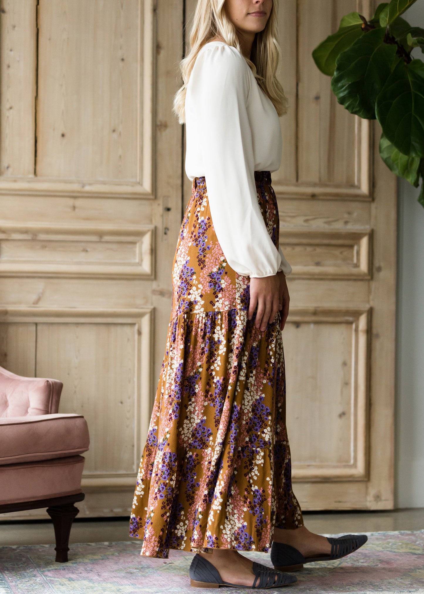 Autumn Floral Mustard Midi Skirt - FINAL SALE Skirts