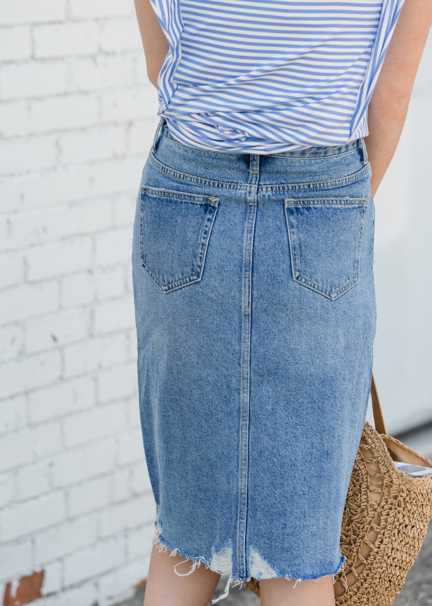 Avri Button Up Distressed Midi Jean Skirt - FINAL SALE Skirts