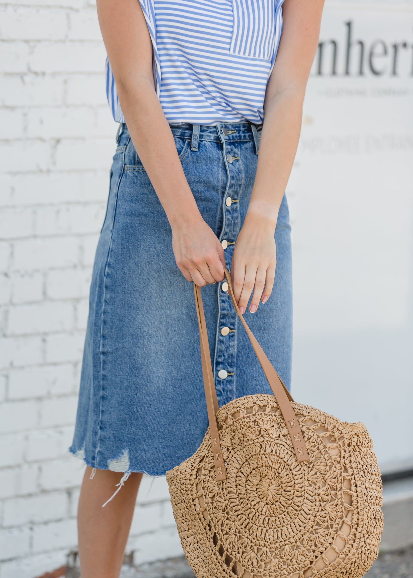 Avri Button Up Distressed Midi Jean Skirt - FINAL SALE Skirts