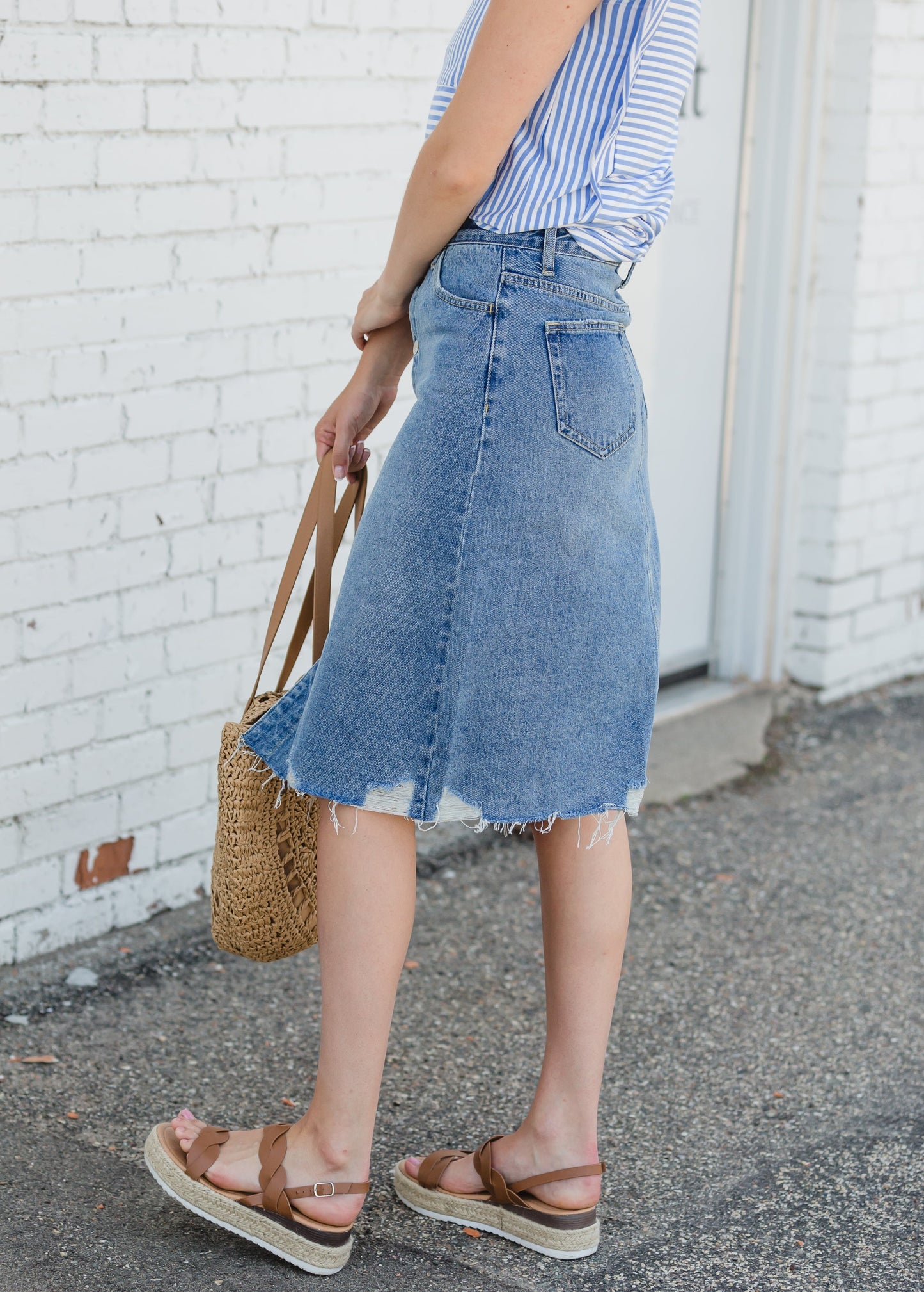 Avri Button Up Distressed Midi Jean Skirt - FINAL SALE Skirts