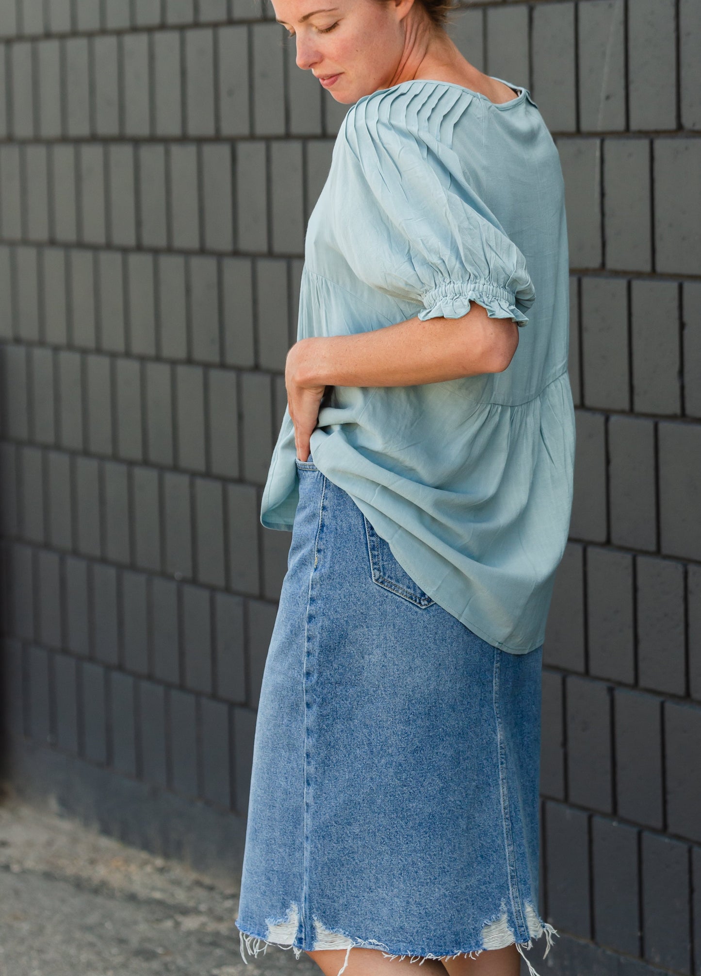 Avri Button Up Distressed Midi Jean Skirt - FINAL SALE Skirts