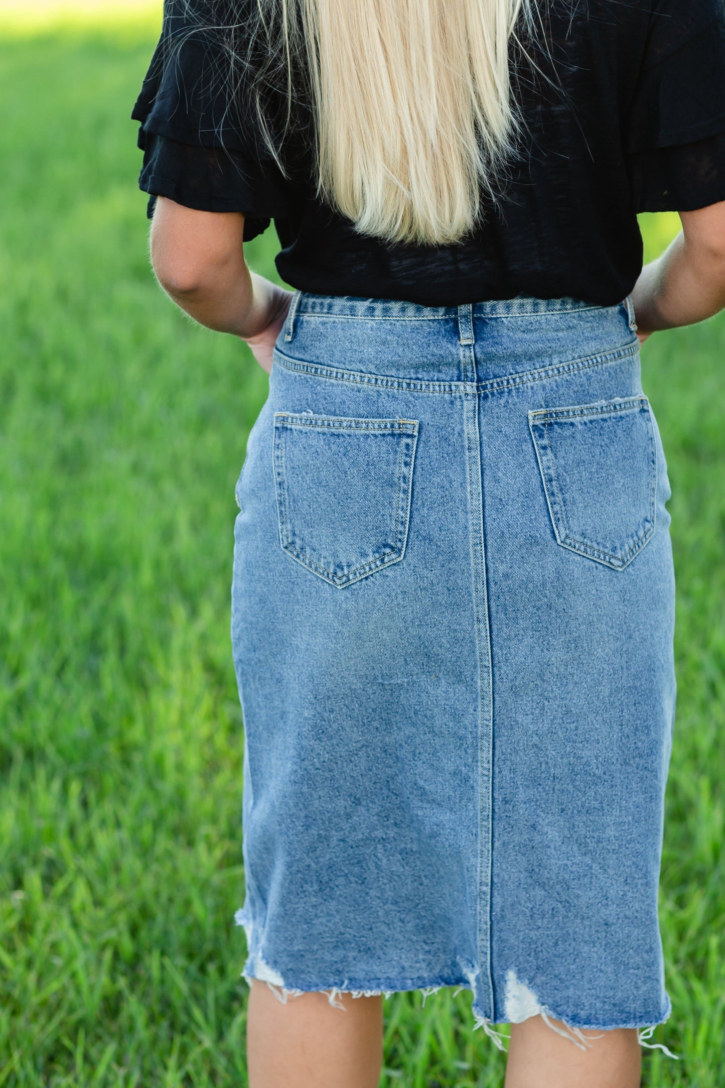 Avri Button Up Distressed Midi Jean Skirt - FINAL SALE Skirts