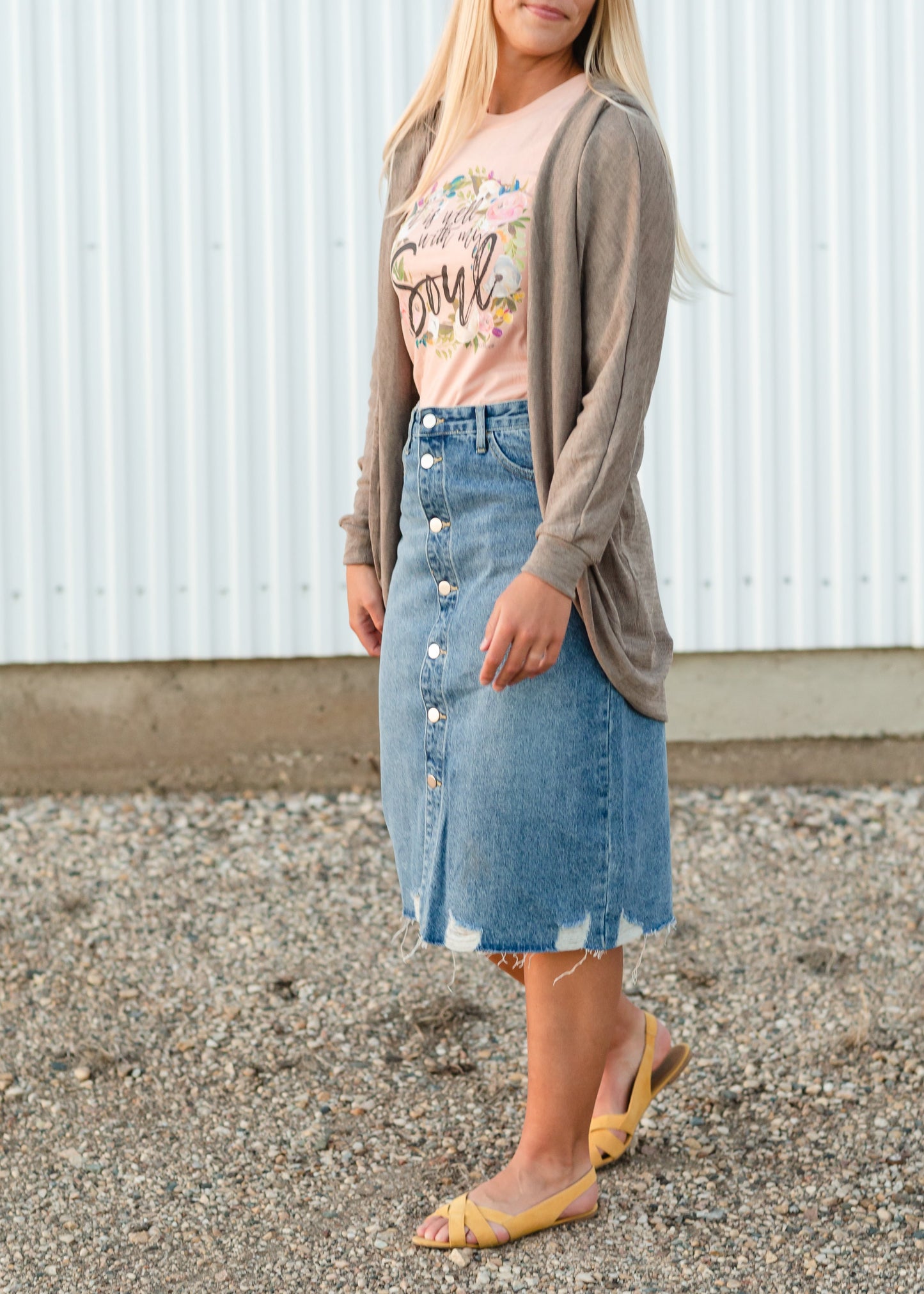 Avri Button Up Distressed Midi Jean Skirt - FINAL SALE Skirts