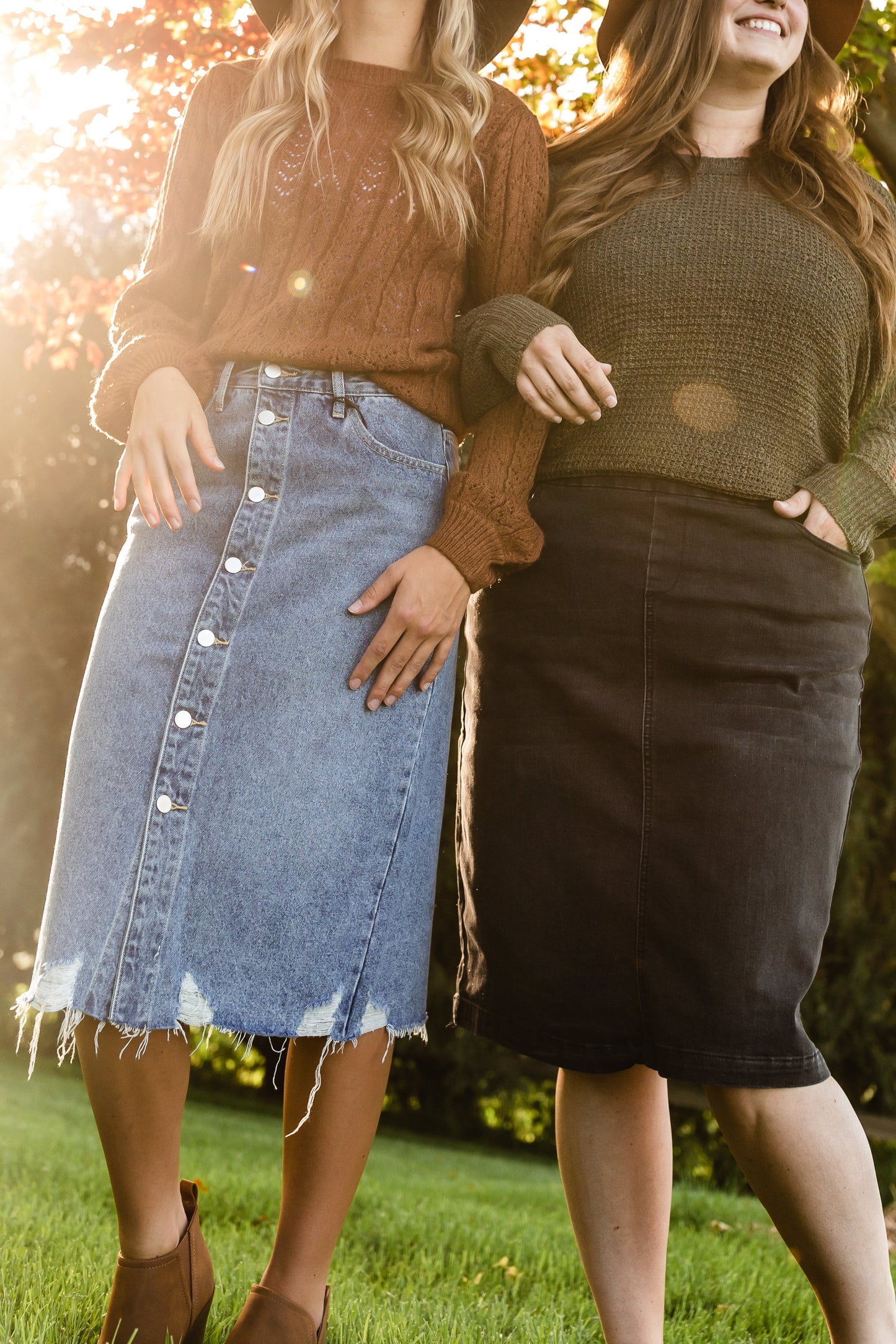 Avri Button Up Distressed Midi Jean Skirt - FINAL SALE Skirts