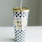 Black and white polka dot most awesome teacher ever water tumbler with gold lid