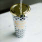 Black and white polka dot most awesome teacher ever water tumbler with gold lid
