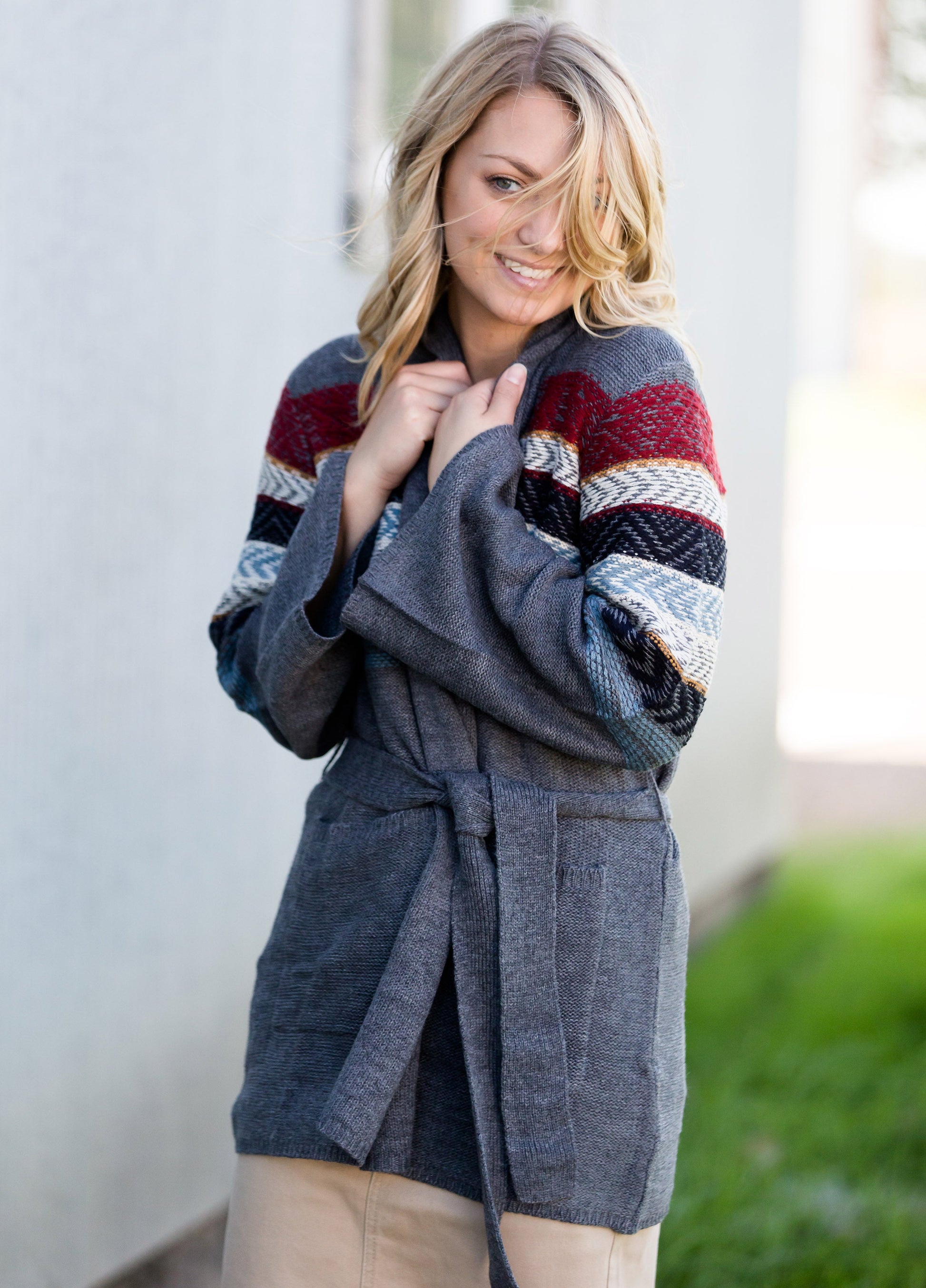 Aztec Belted Long Sleeve Cardigan - FINAL SALE Layering Essentials