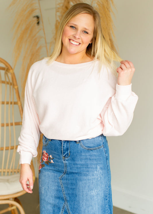 Baby Pink Dolman Ribbed Top - FINAL SALE Tops