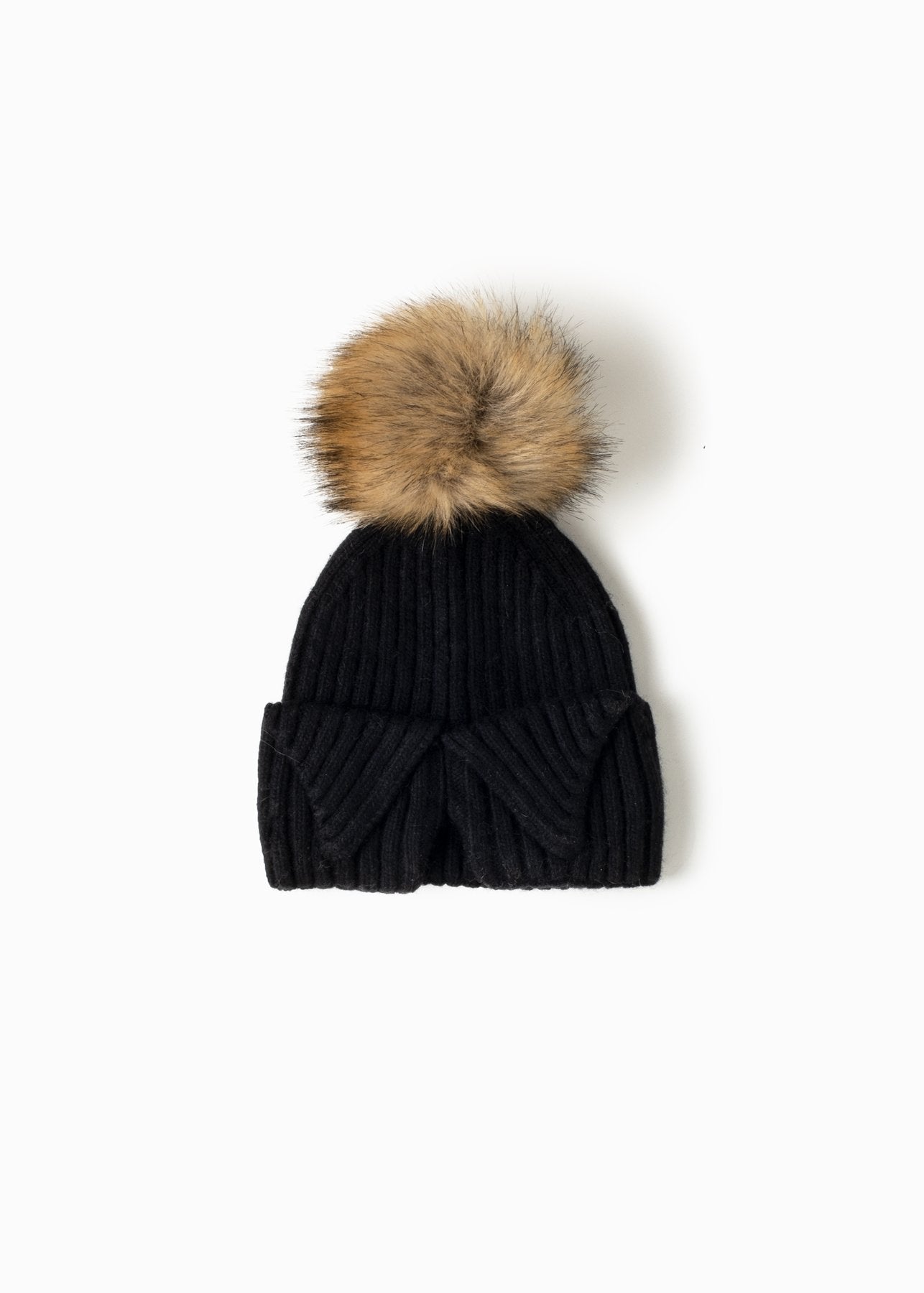 Back Bun/Ponytail Pom Pom Hat - FINAL SALE Accessories Black