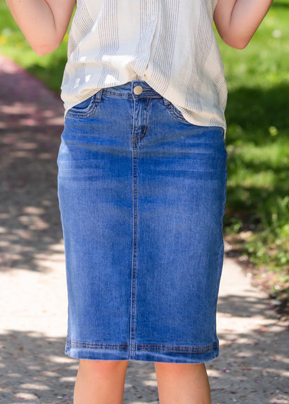 Bailee Triple Stitch Midi Denim Jean Skirt - FINAL SALE Skirts