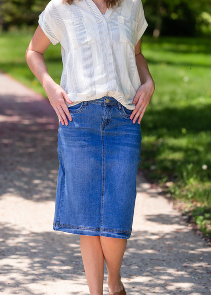 Bailee Triple Stitch Midi Denim Jean Skirt - FINAL SALE Skirts
