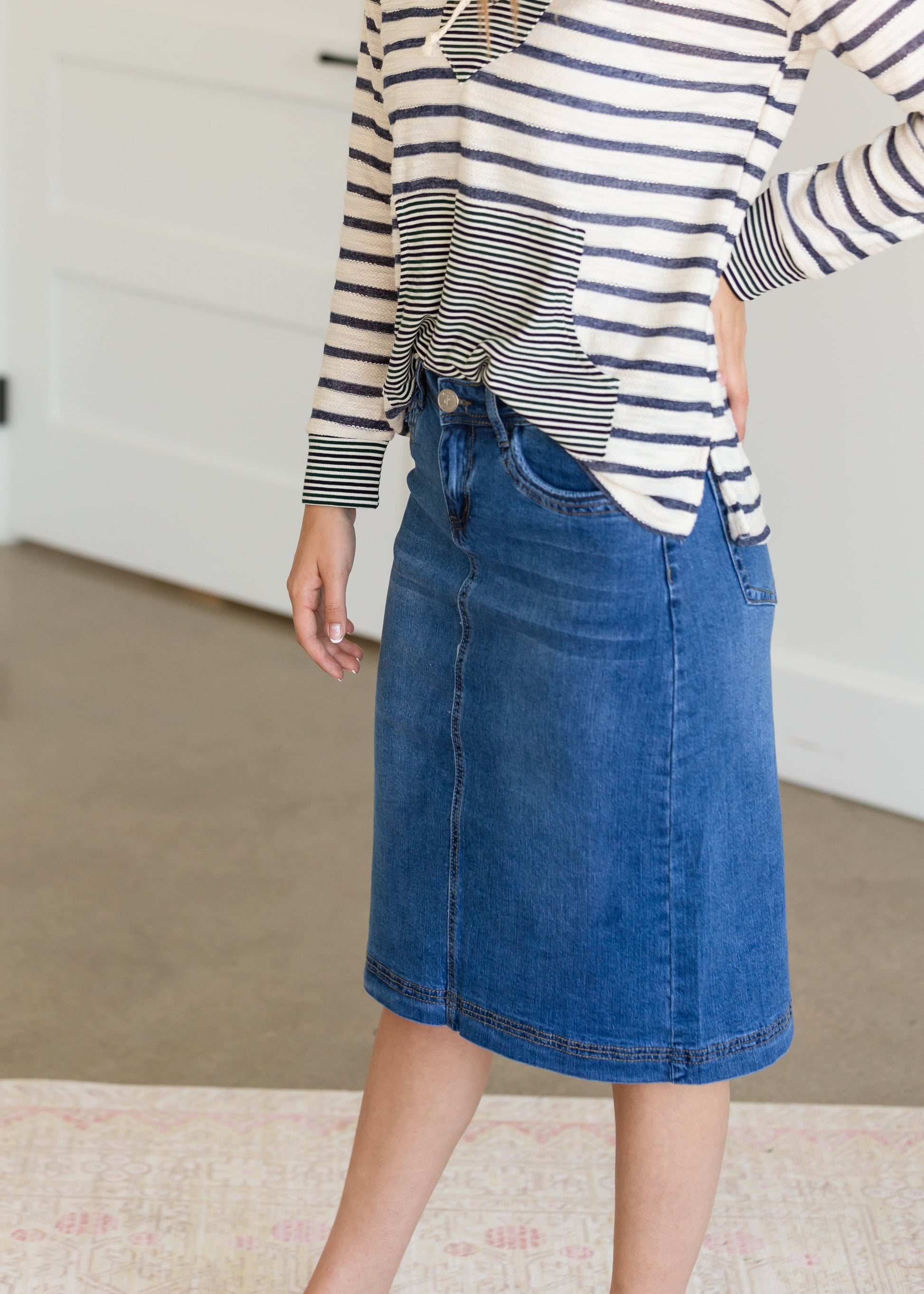 Bailee Triple Stitch Midi Denim Jean Skirt - FINAL SALE Skirts