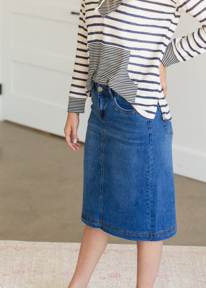 Bailee Triple Stitch Midi Denim Jean Skirt - FINAL SALE Skirts