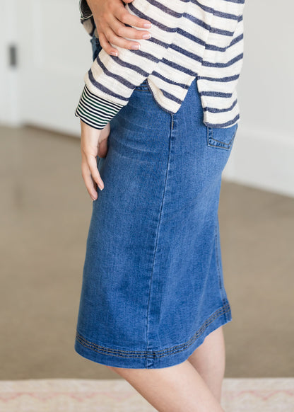 Bailee Triple Stitch Midi Denim Jean Skirt - FINAL SALE Skirts